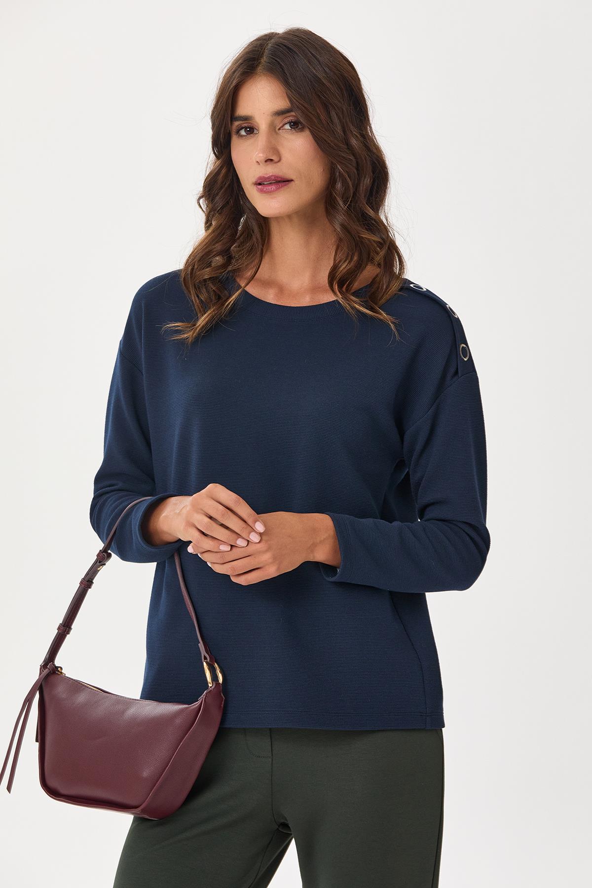 Tek Omzu Çıtçıt Detaylı Triko Bluz 245-1705
