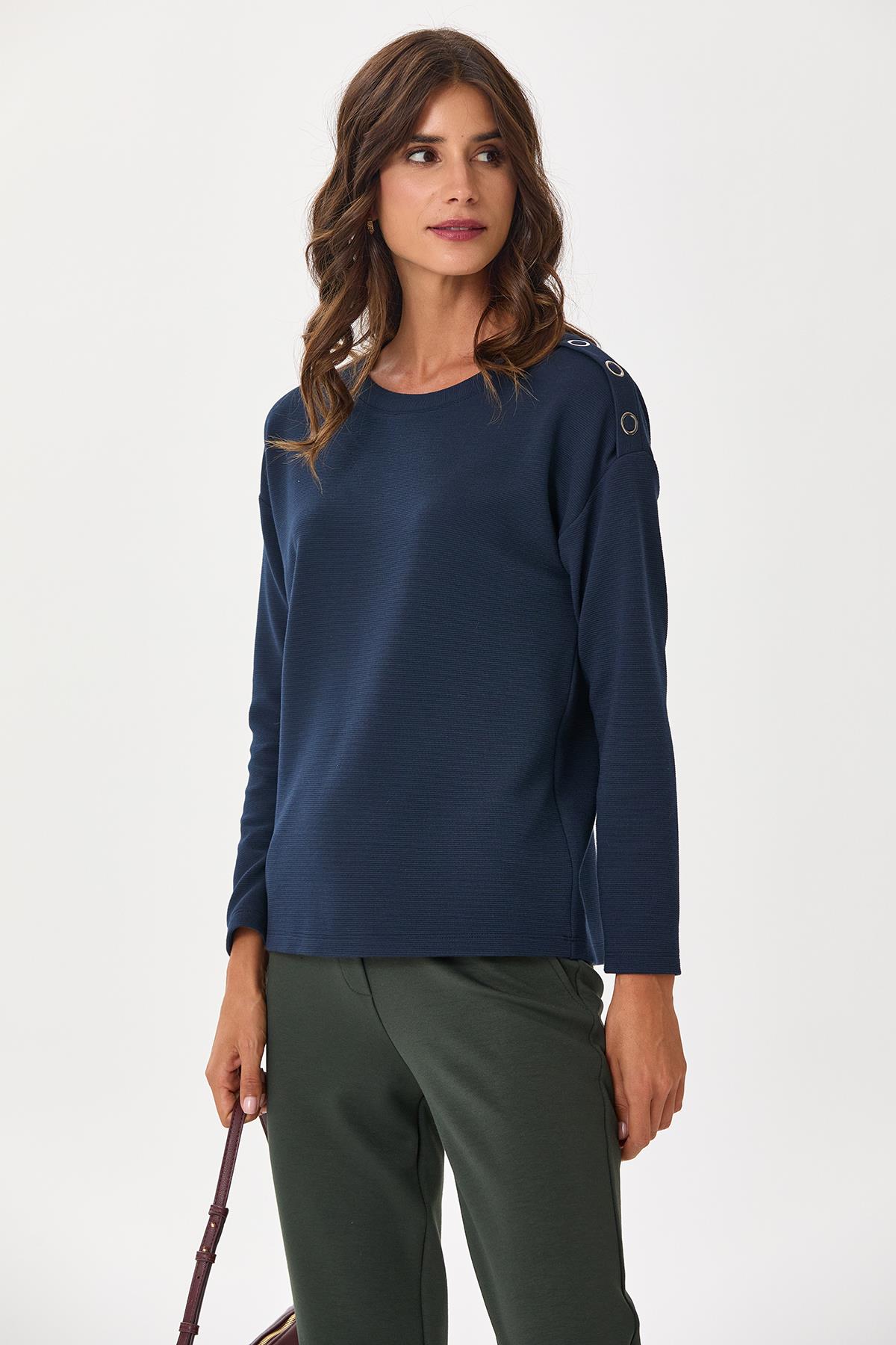 Tek Omzu Çıtçıt Detaylı Triko Bluz 245-1705