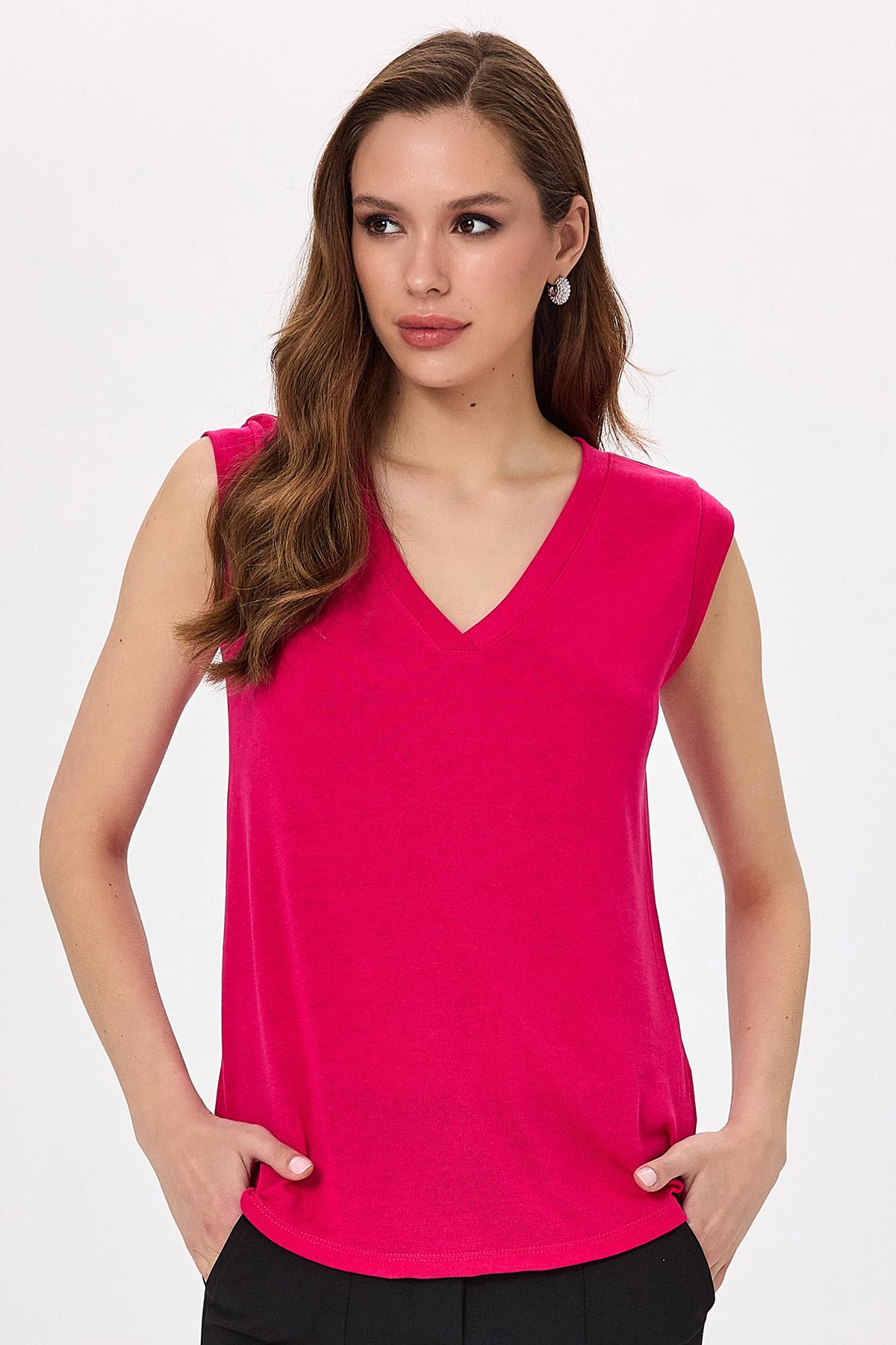 V Yaka Mini Kollu Bluz 025-1010