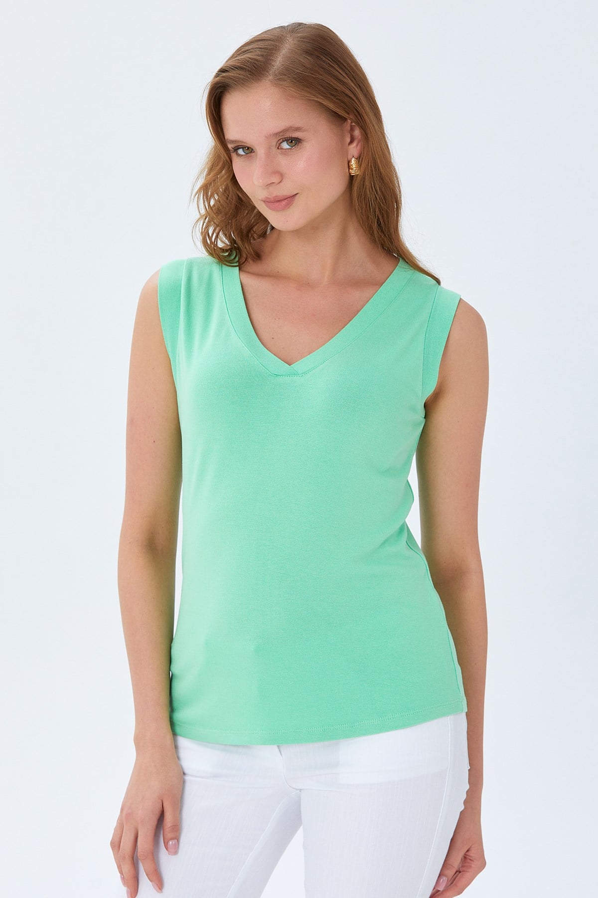 V Yaka Mini Kollu Bluz 026-1002