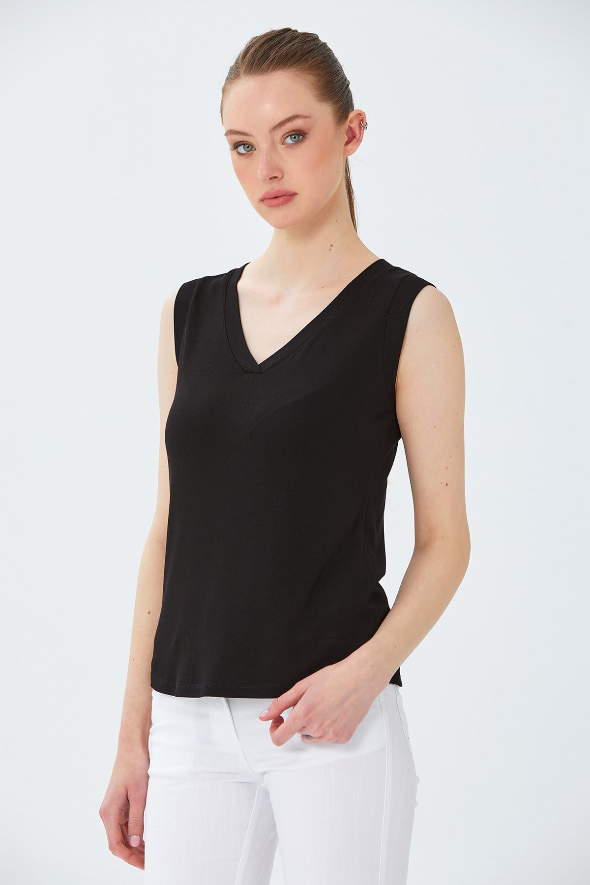 V Yaka Mini Kollu Bluz 026-1002