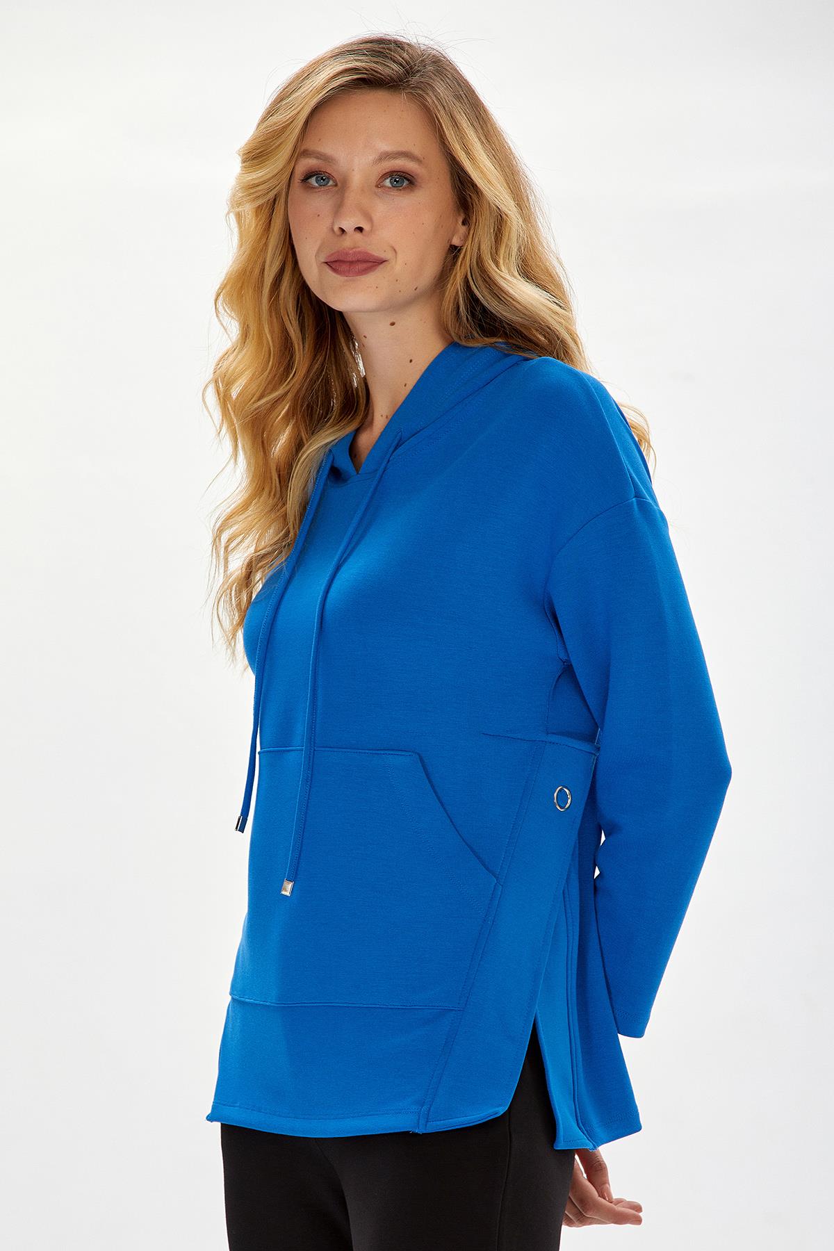 Yanı Çıtçıtlı Kanguru Cepli Kapüşonlu S-Shirt 234-2104