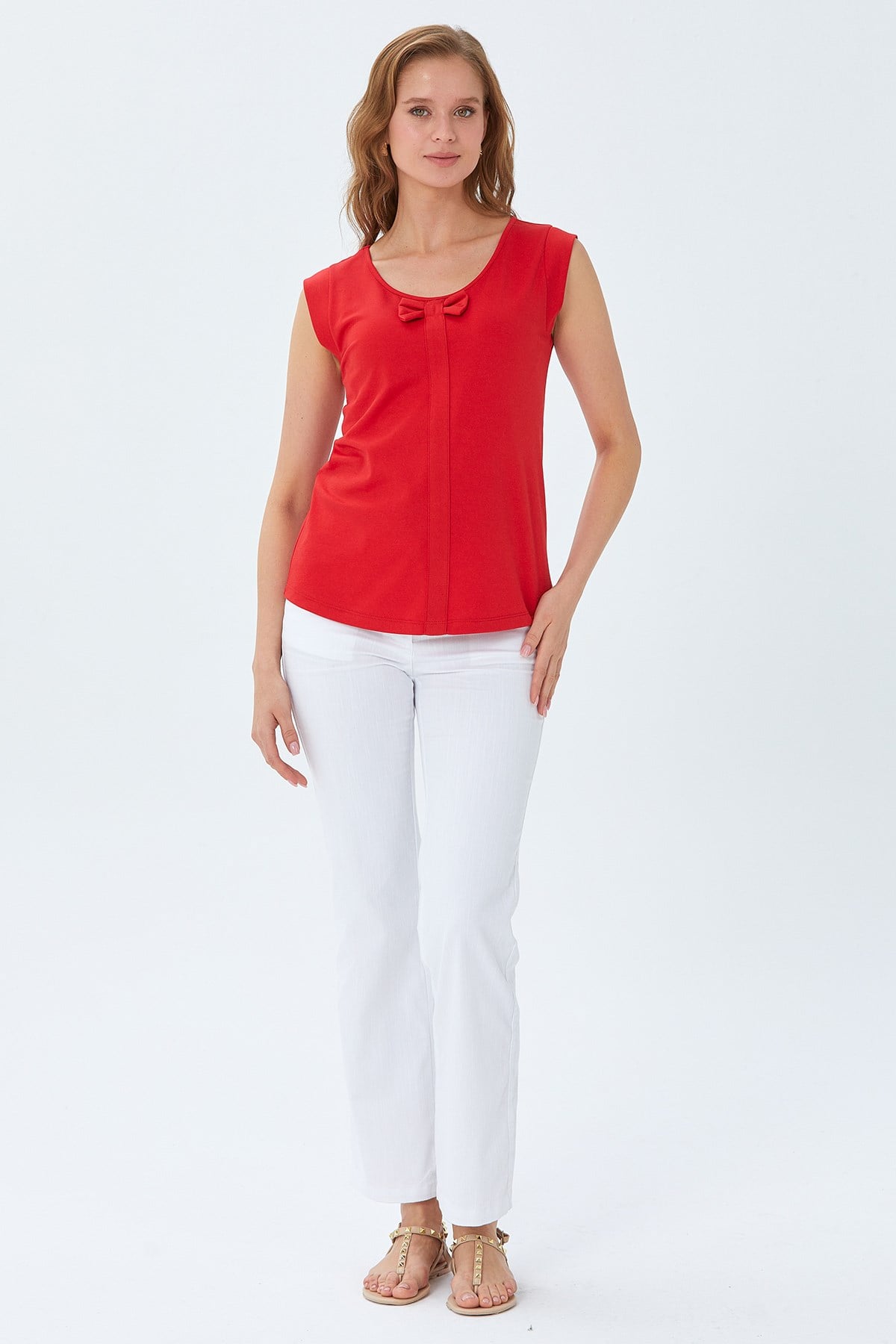 Yuvarlak Yaka Fiyonk Detaylı Bluz 026-1027