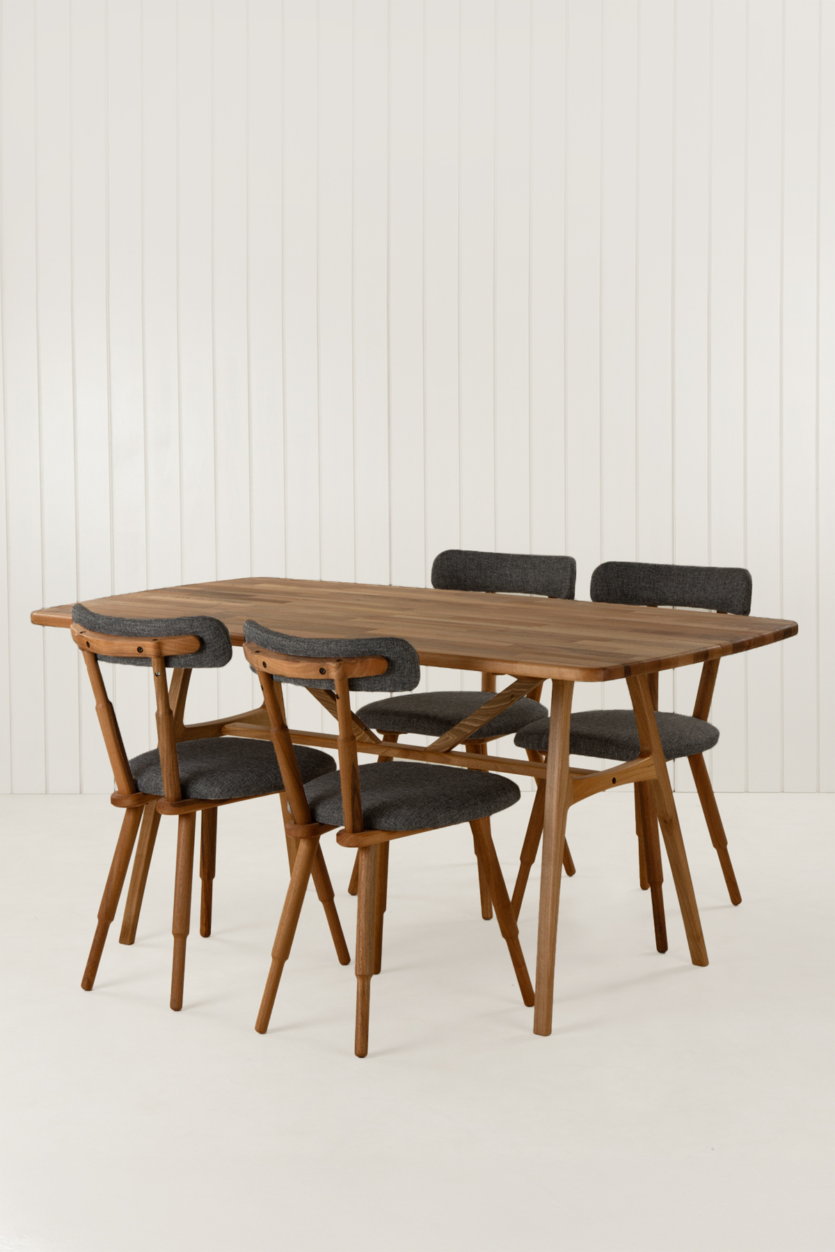 Slim Masif Ceviz Ahşap Masa takımı 6 Adet Nesrin SD Sandalye 150x80 cm