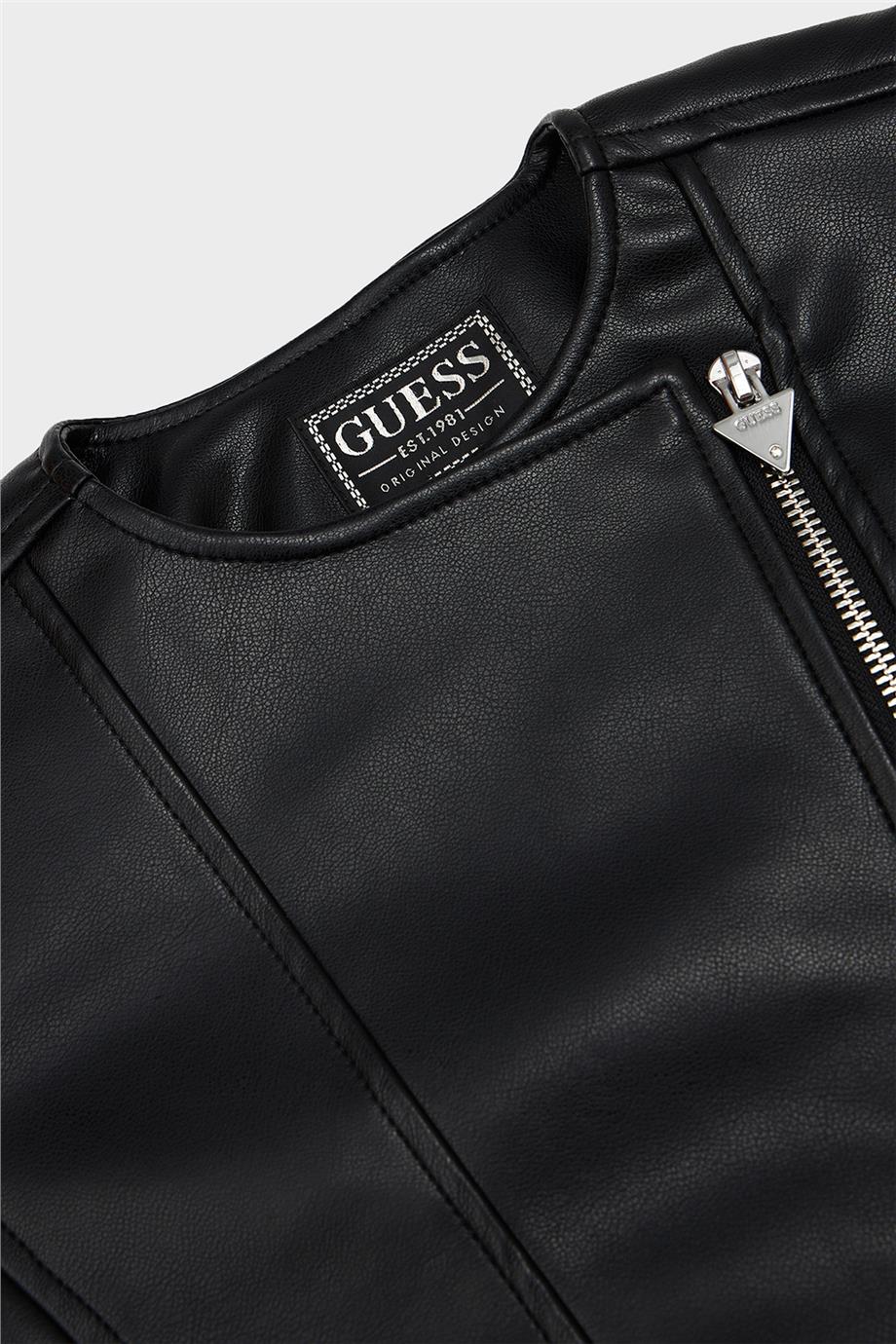 Guess Kız Çocuk Siyah Deri Ceket