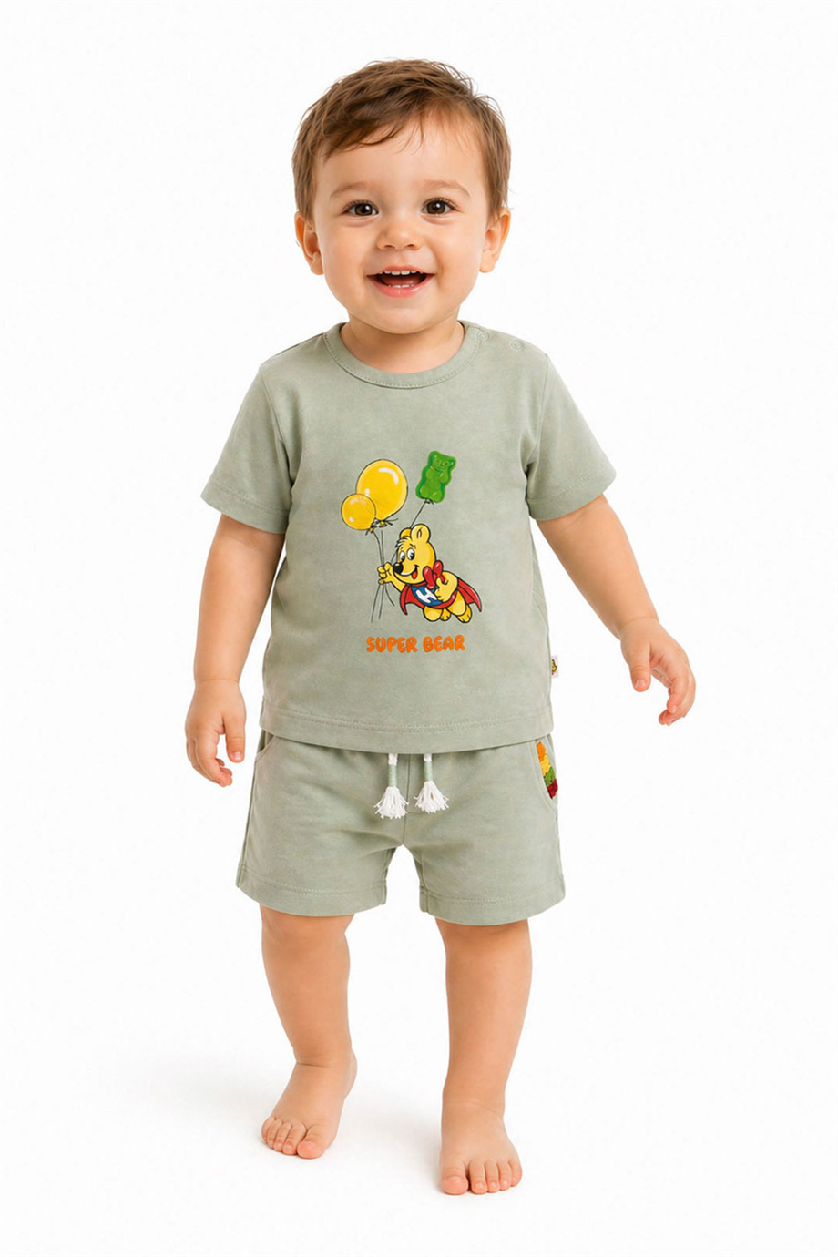 Haribo Boy Khaki Tshirt Shorts SuitHaribo Boy Khaki Tshirt Shorts Suit