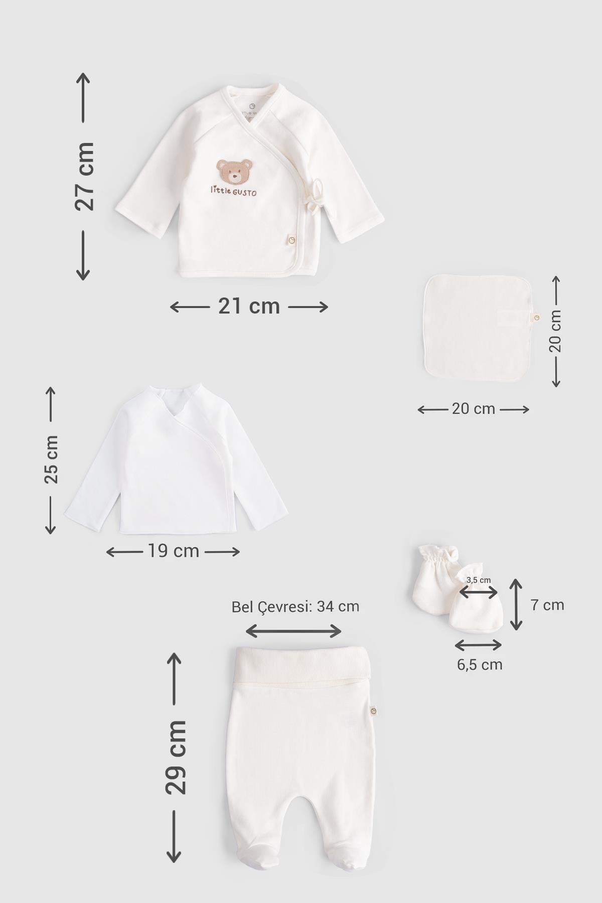 Little Gusto Organik Pamuk 10'lu Ekru Hastane Çıkış SetiLittle Gusto Organik Pamuk 10'lu Ekru Hastane Çıkış Seti