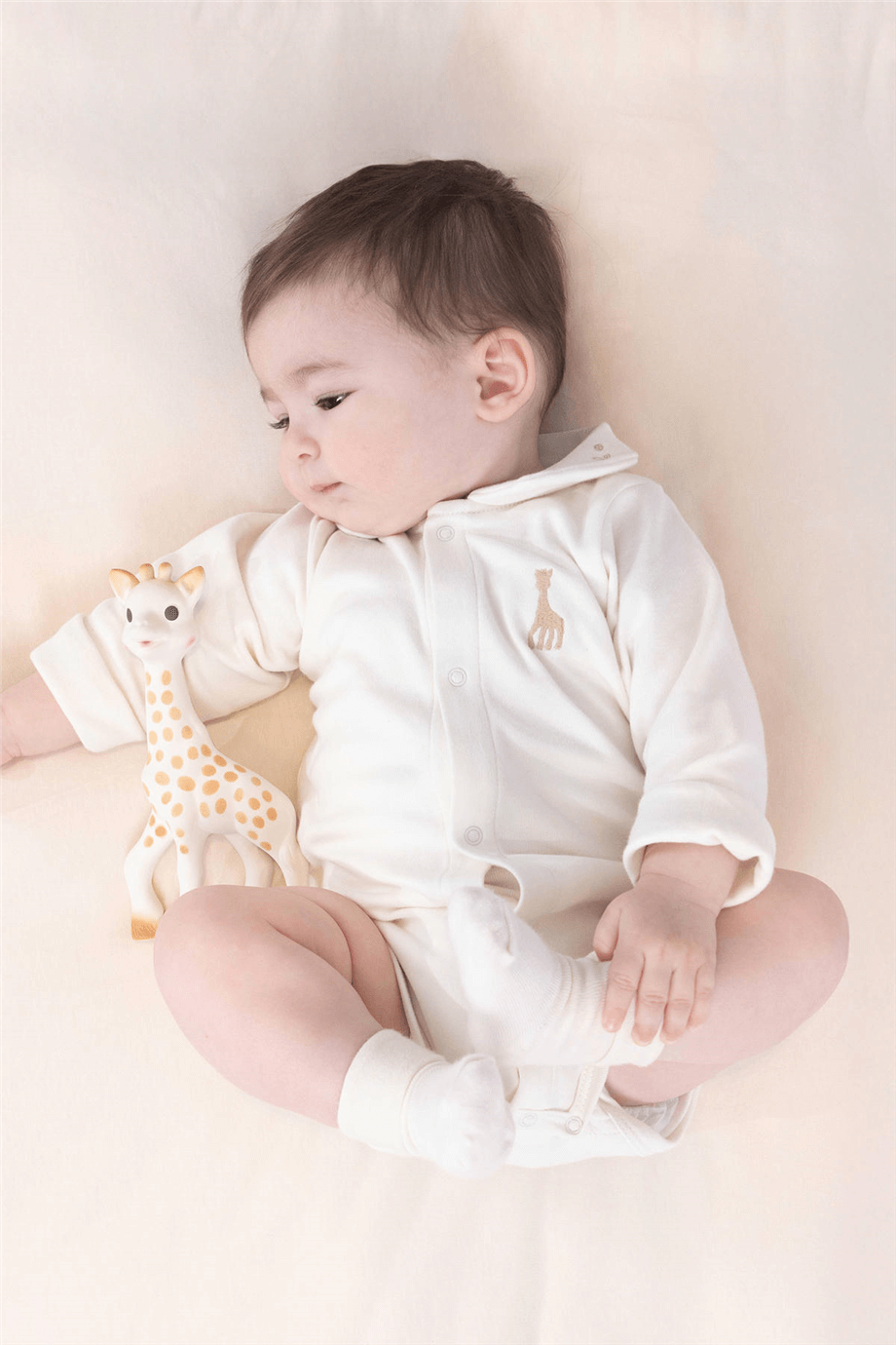 Little Gusto  Organik Pamuk Bebe Yakalı Ekru BodyLittle Gusto  Organik Pamuk Bebe Yakalı Ekru Body