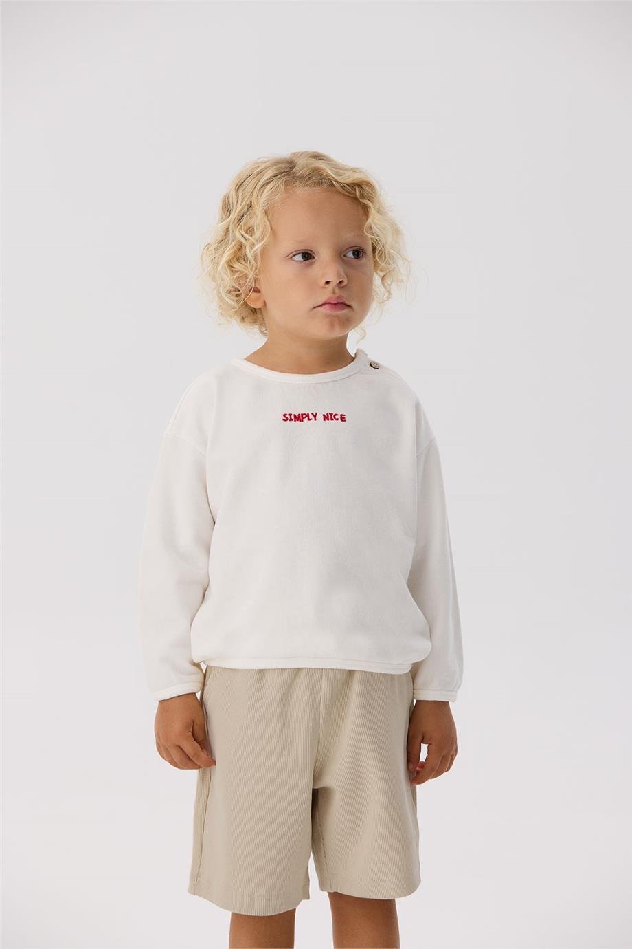 Nebbati Basic Erkek Bebek Ekru Sweatshirt