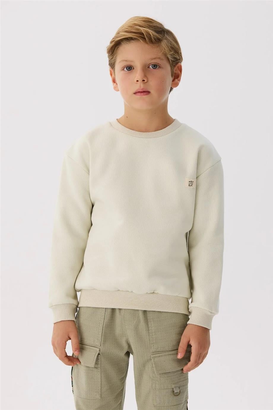 Nebbati Basic Erkek Çocuk Ekru Sweatshirt