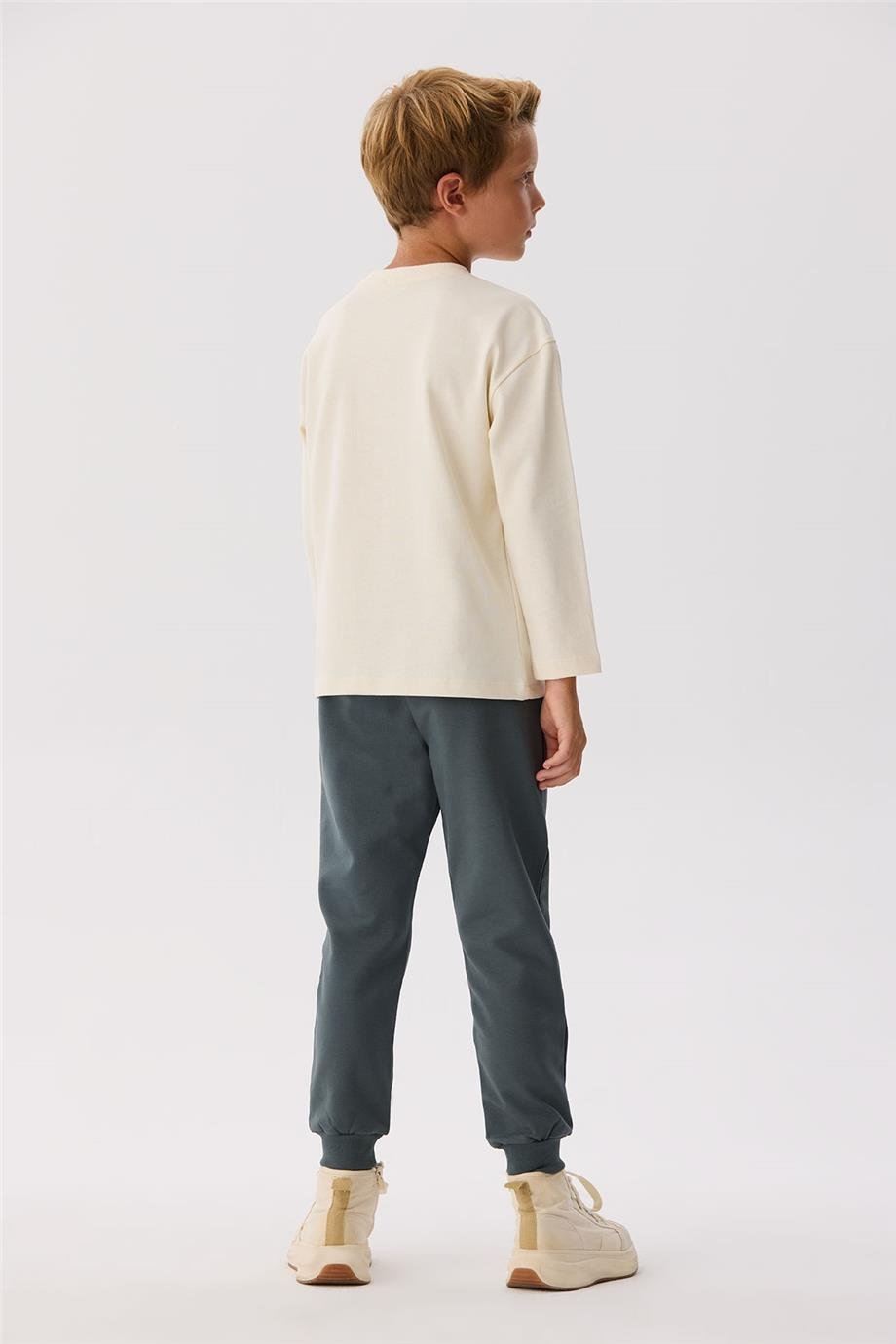 Nebbati Basic Erkek Çocuk Ekru T-Shirt