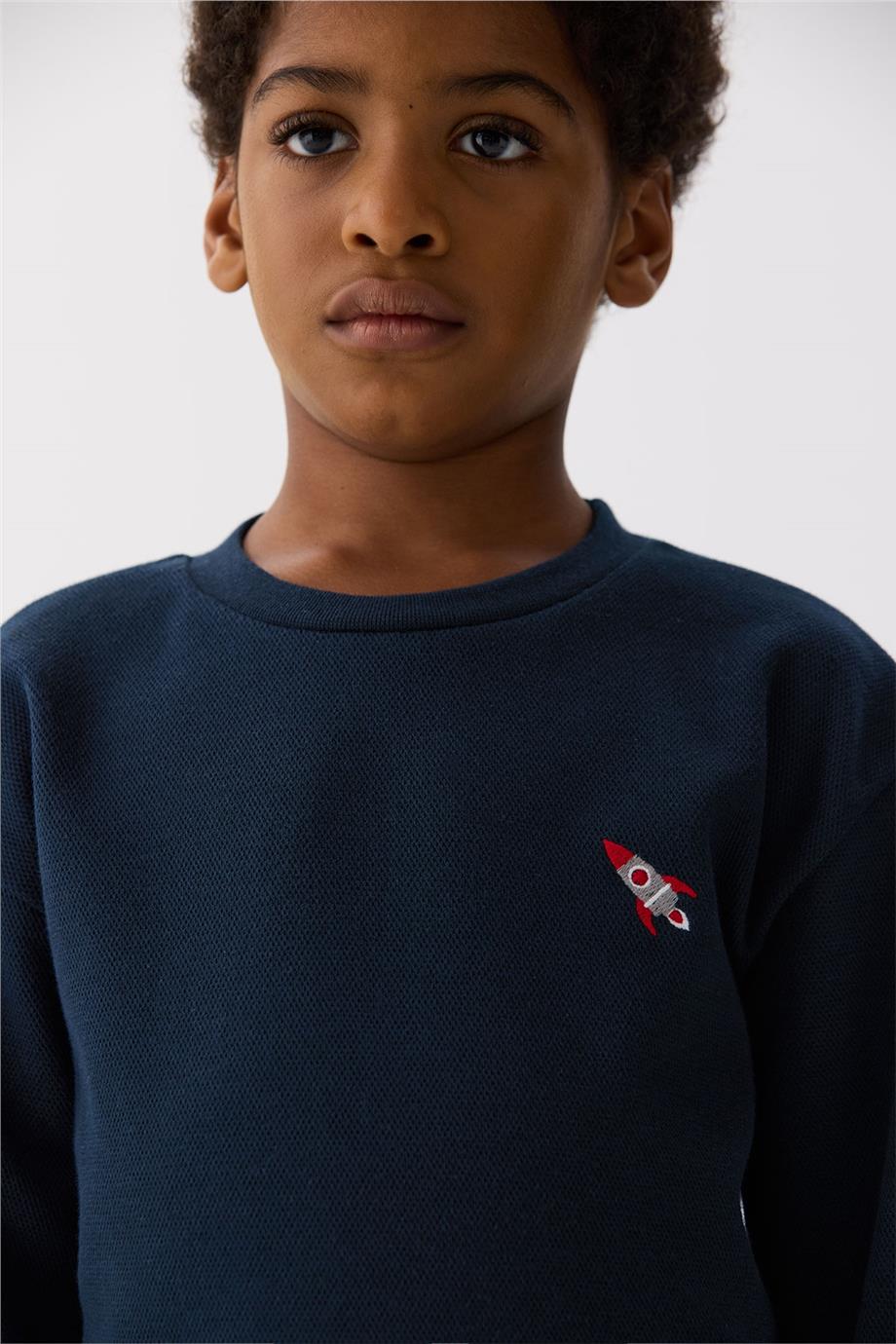 Nebbati Basic Erkek Çocuk Lacivert Sweatshirt