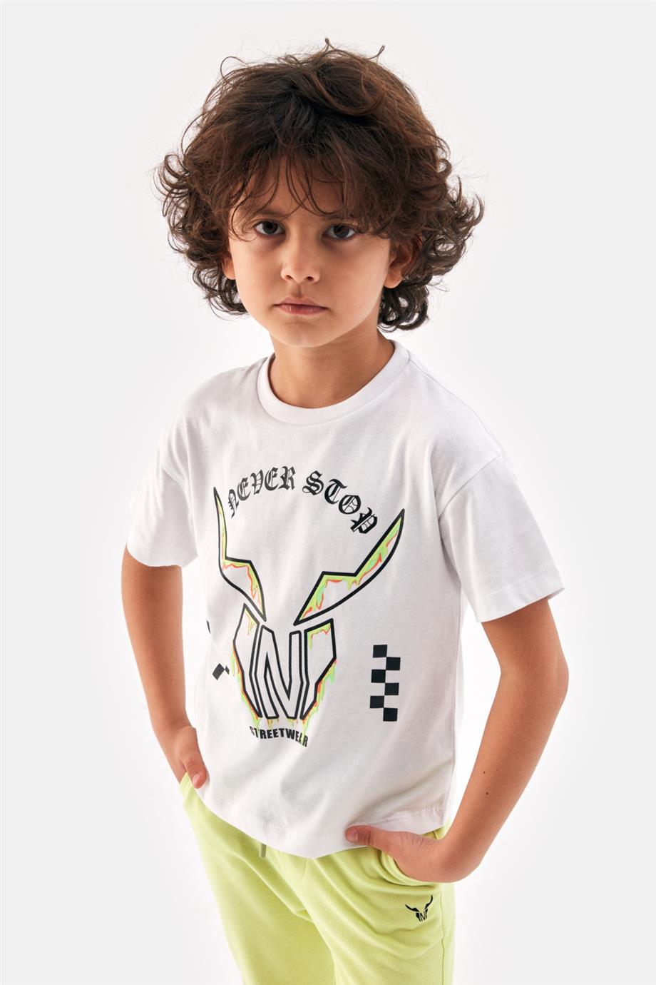 Nebbati Erkek Çocuk Beyaz Tshirt