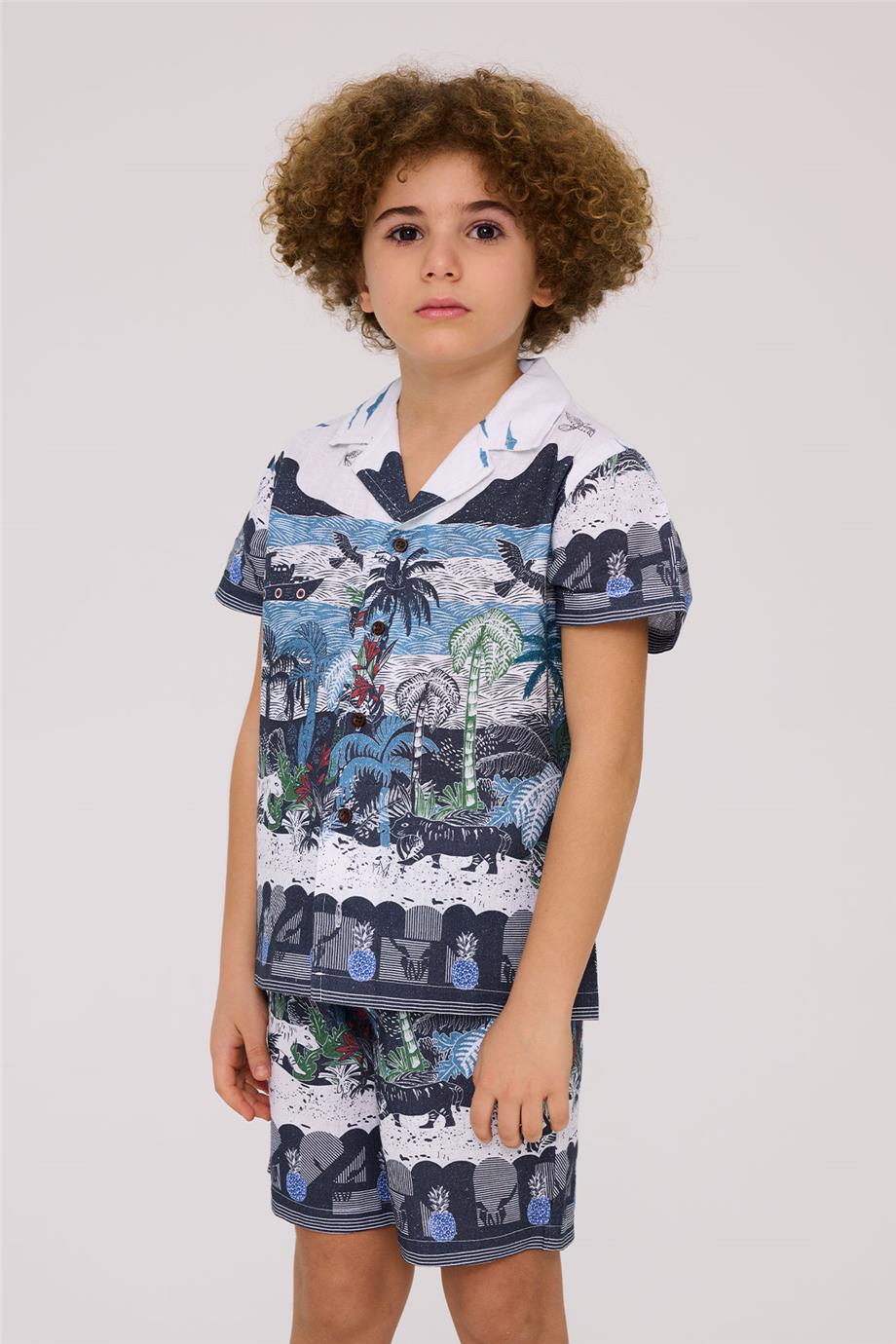 Nebbati Erkek Çocuk Desenli GömlekNebbati Erkek Çocuk Desenli Gömlek