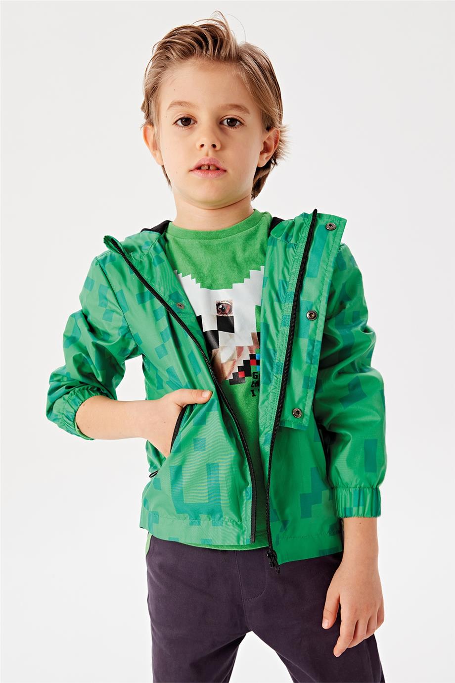 Nebbati Erkek Çocuk Yeşil Yağmurluk