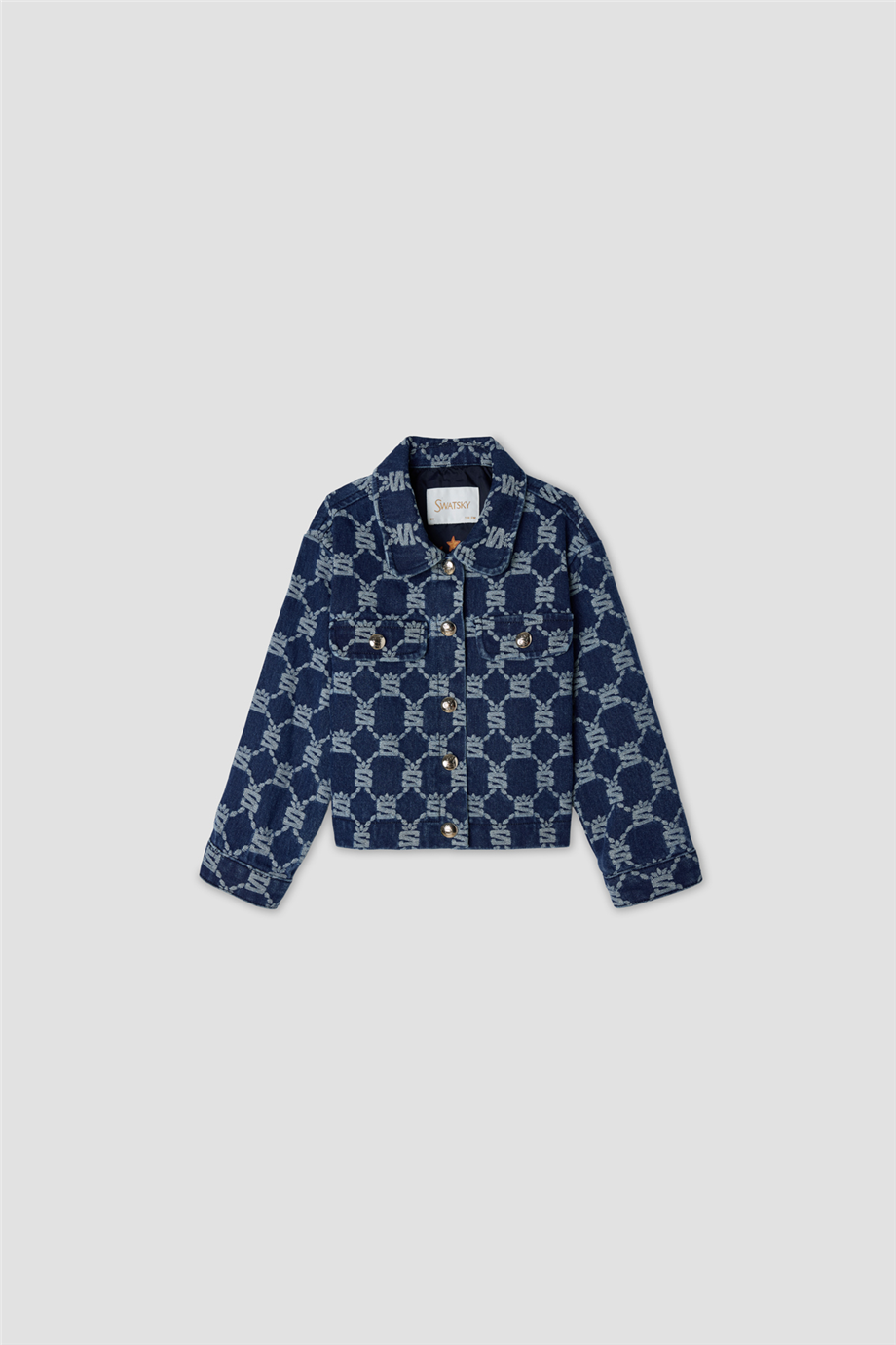 Swatsky Girls Printed Shirt Collar Denim JacketSwatsky Girls Printed Shirt Collar Denim Jacket