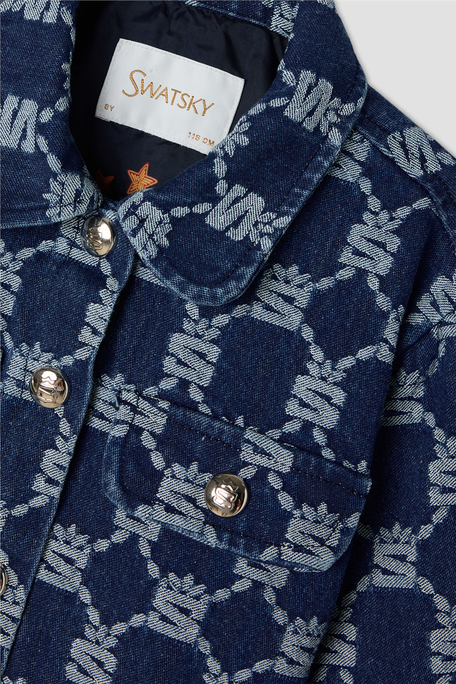Swatsky Girls Printed Shirt Collar Denim JacketSwatsky Girls Printed Shirt Collar Denim Jacket