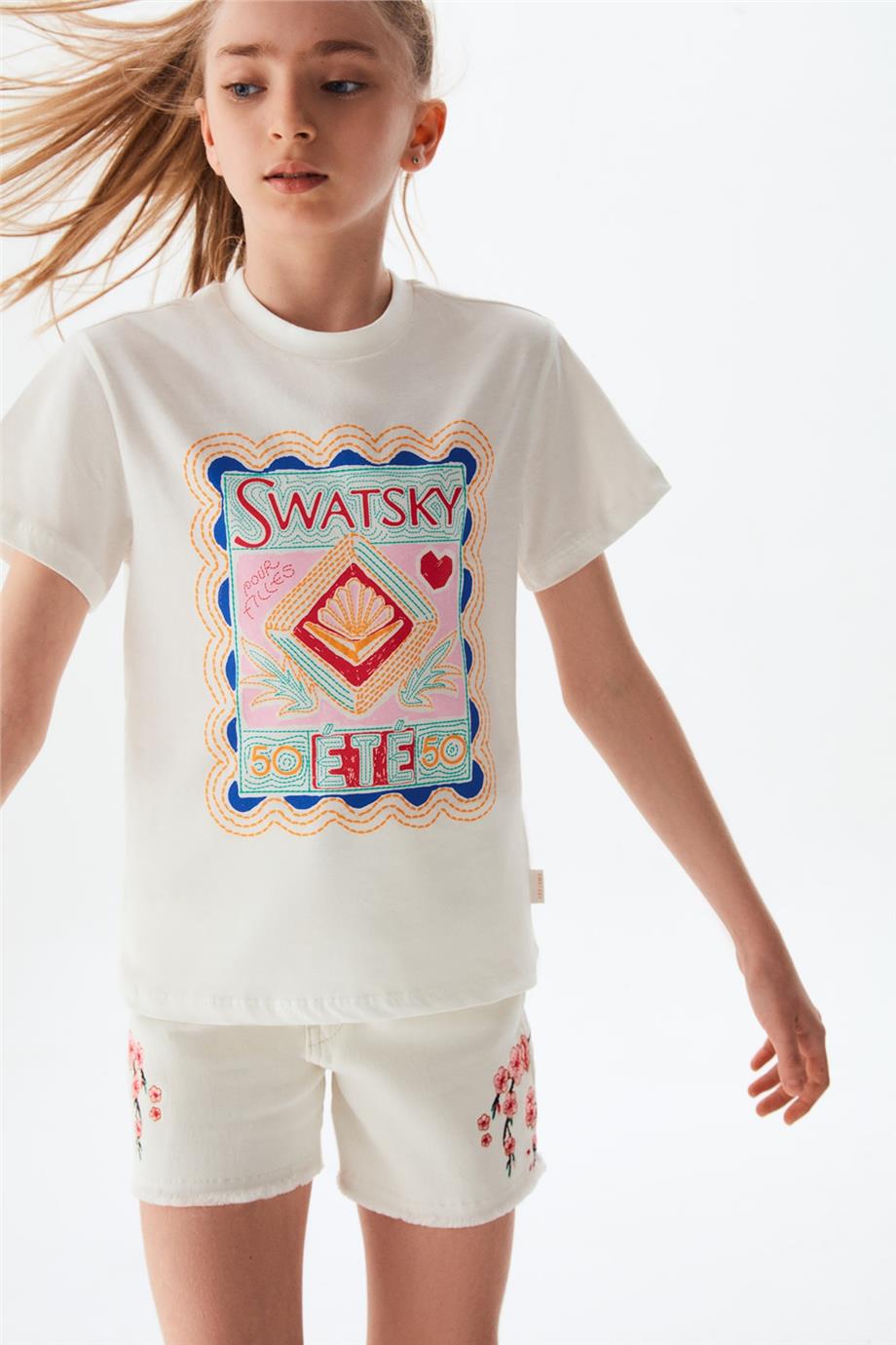 Swatsky Kız Çocuk Beyaz Tshirt