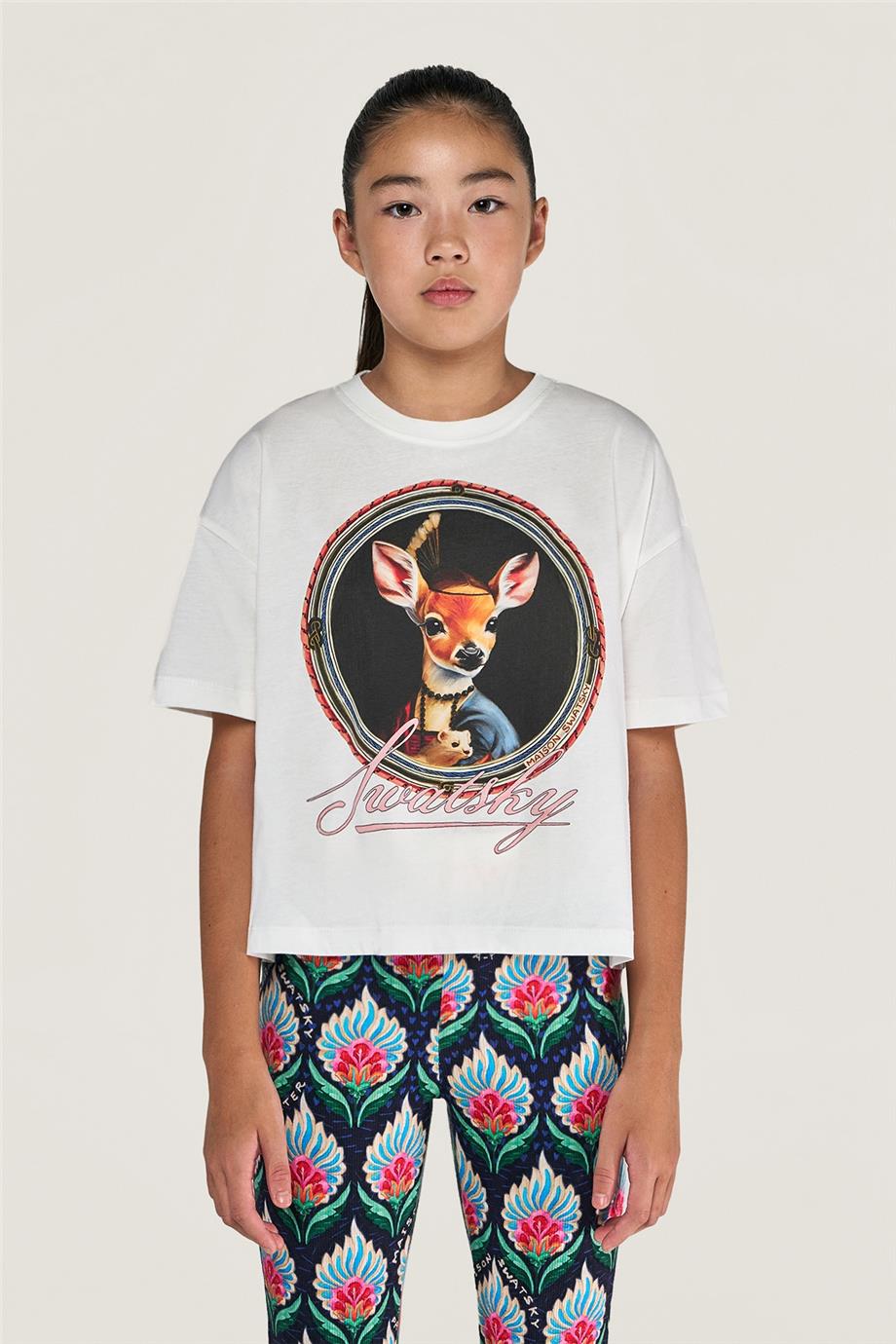 Swatsky Kız Çocuk Kırık Beyaz T-shirt