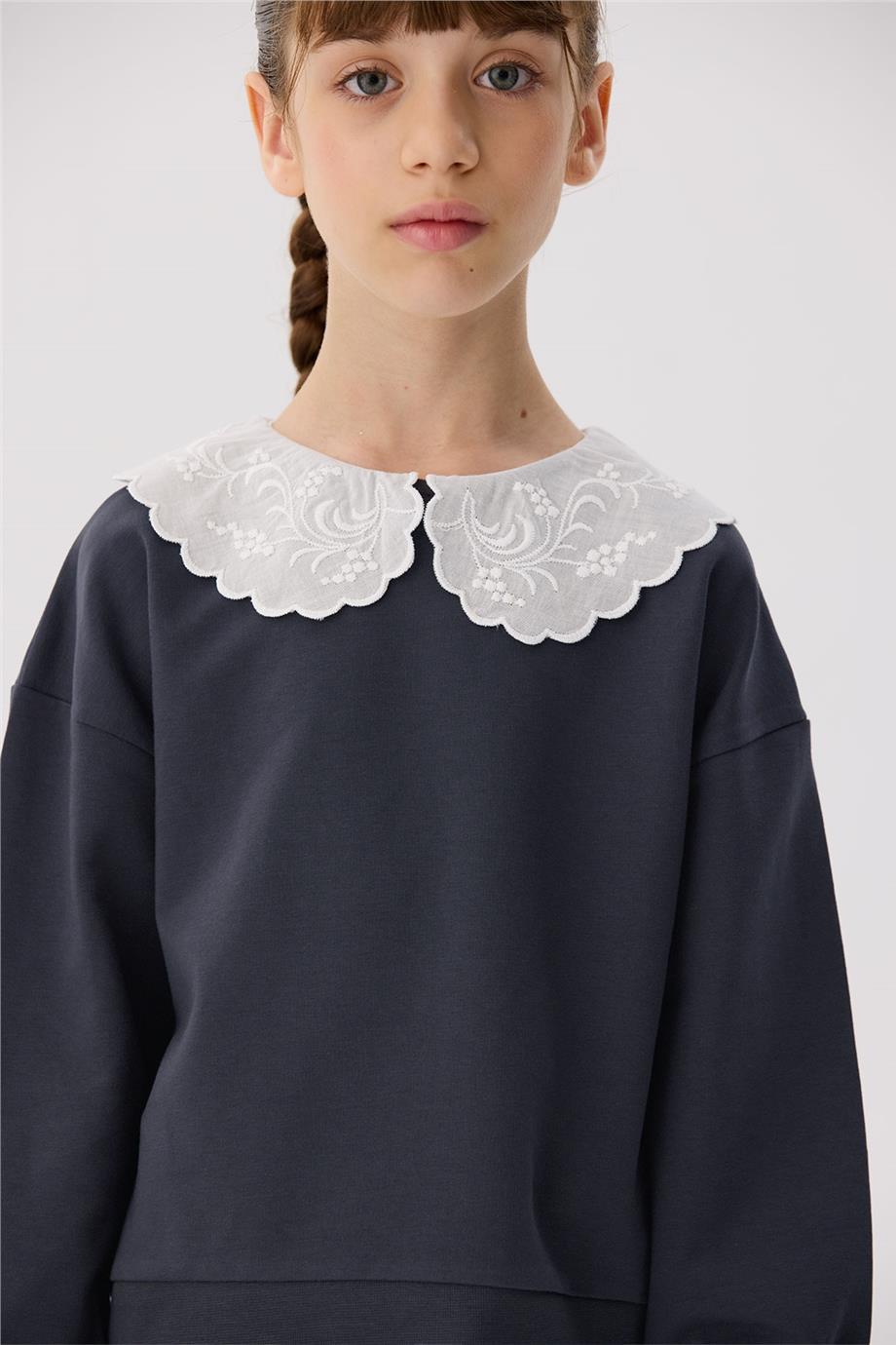 Tyess Basic Kız Çocuk Antrasit Sweatshirt