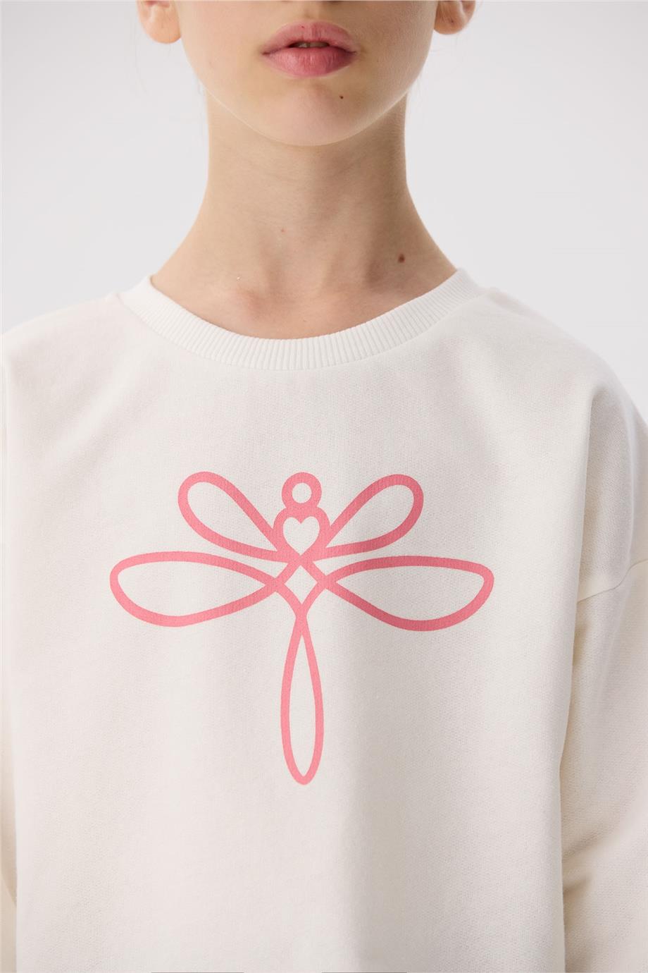 Tyess Basic Kız Çocuk Ekru Sweatshirt