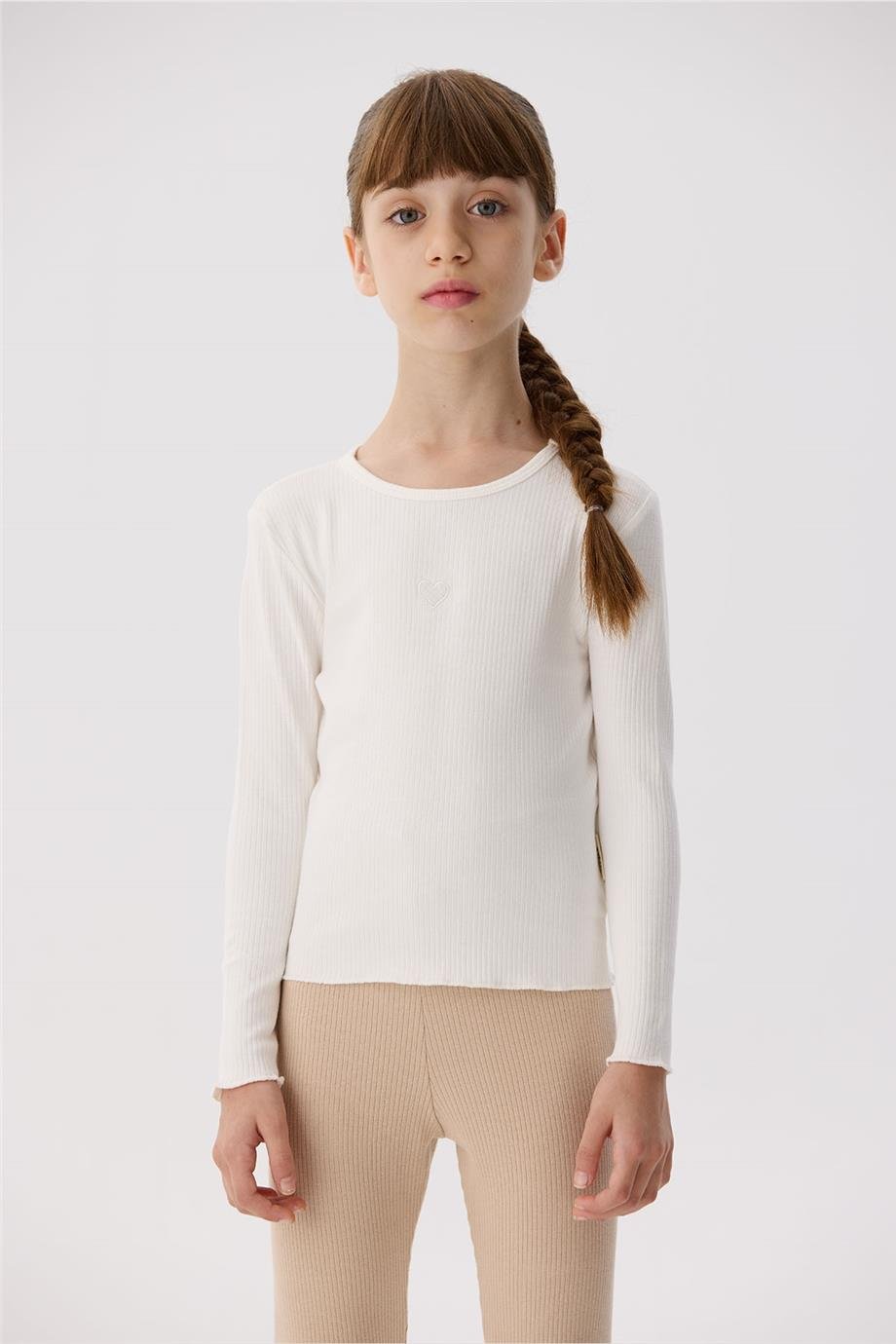 Tyess Basic Kız Çocuk Ekru T-Shirt