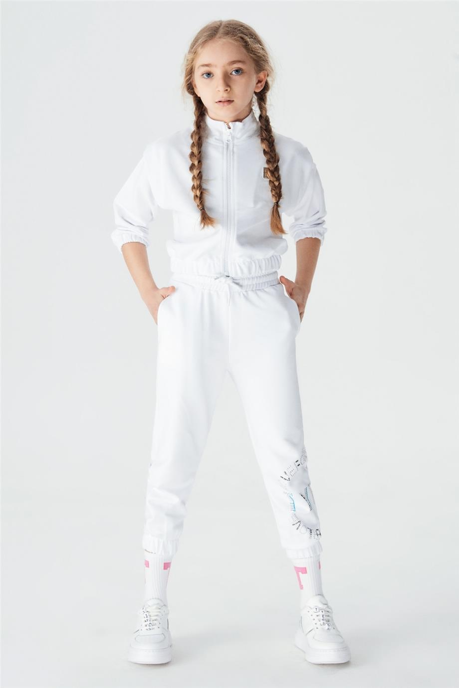 Tyess Kız Çocuk Beyaz Eşofman Altı