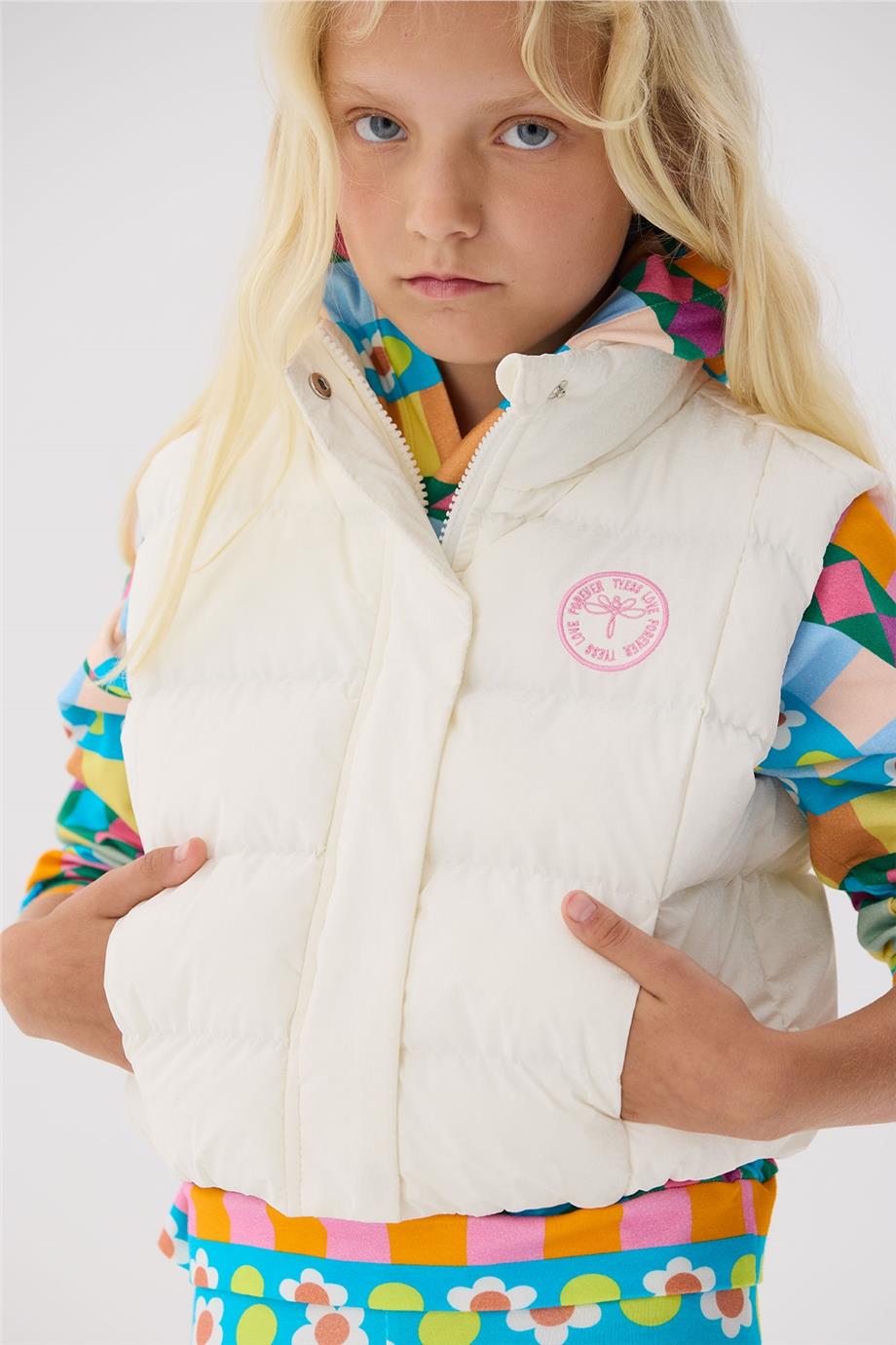 Tyess Kız Çocuk Beyaz Yelek