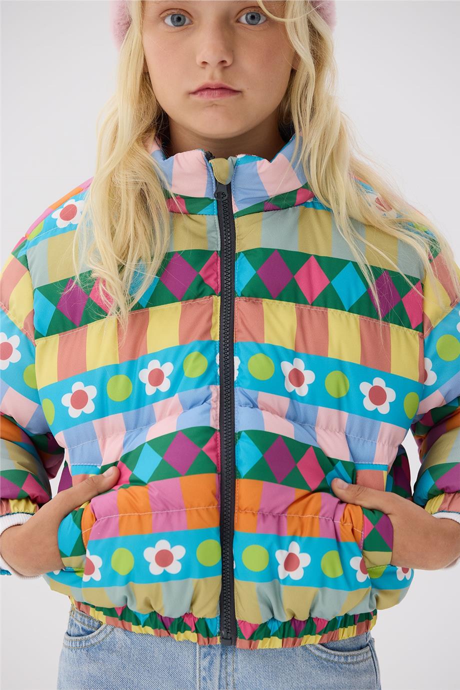 Tyess Kız Çocuk Desenli Mont