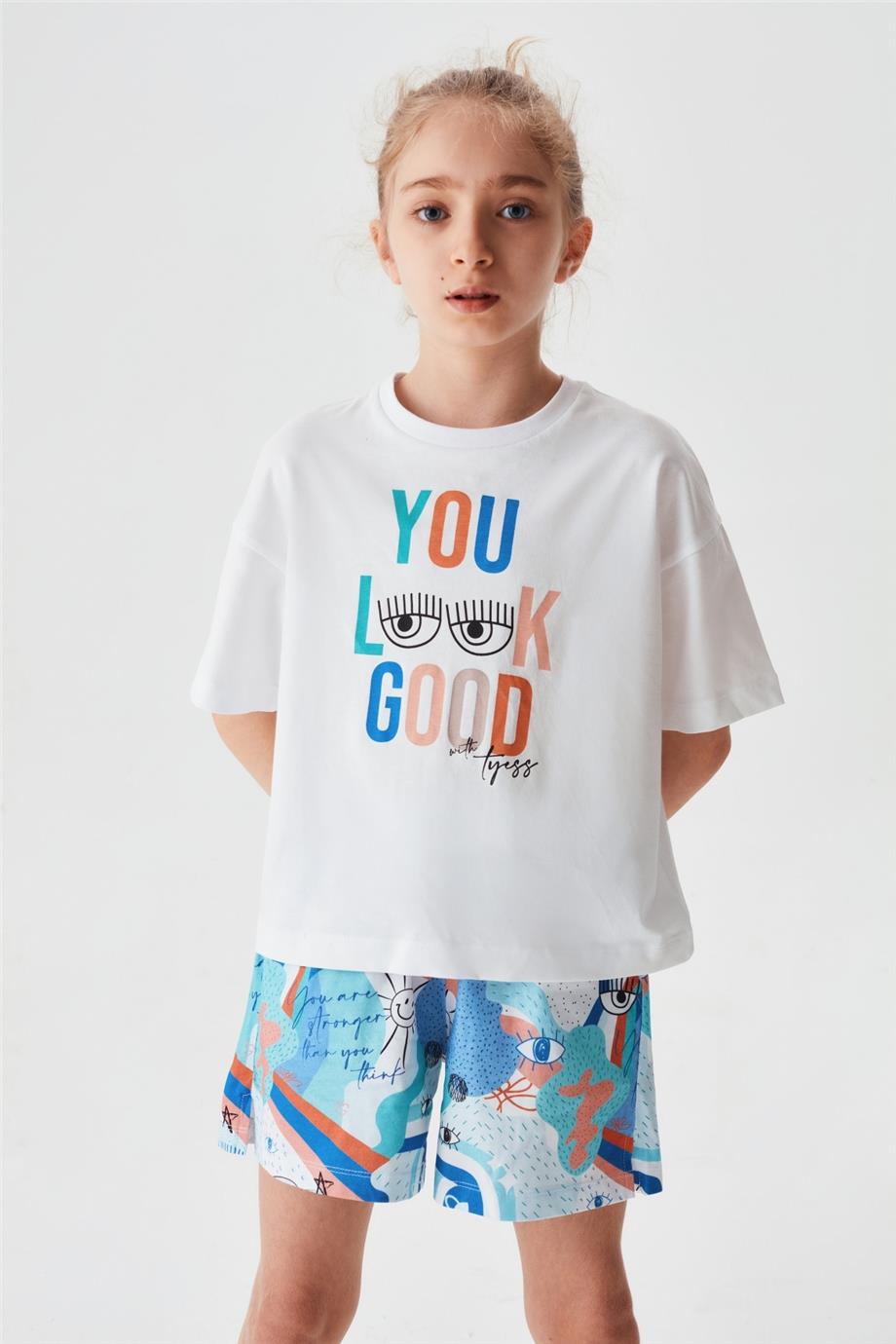 Tyess Kız Çocuk Desenli Pijama Takım