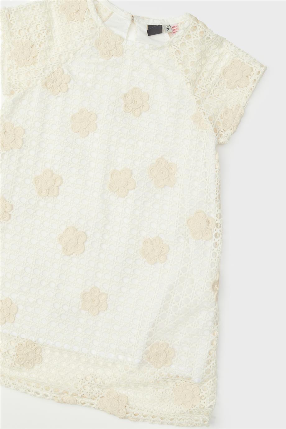 Tyess Kız Çocuk Ekru Elbise