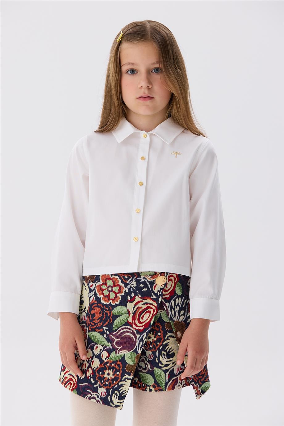 Tyess Kız Çocuk Ekru Gömlek