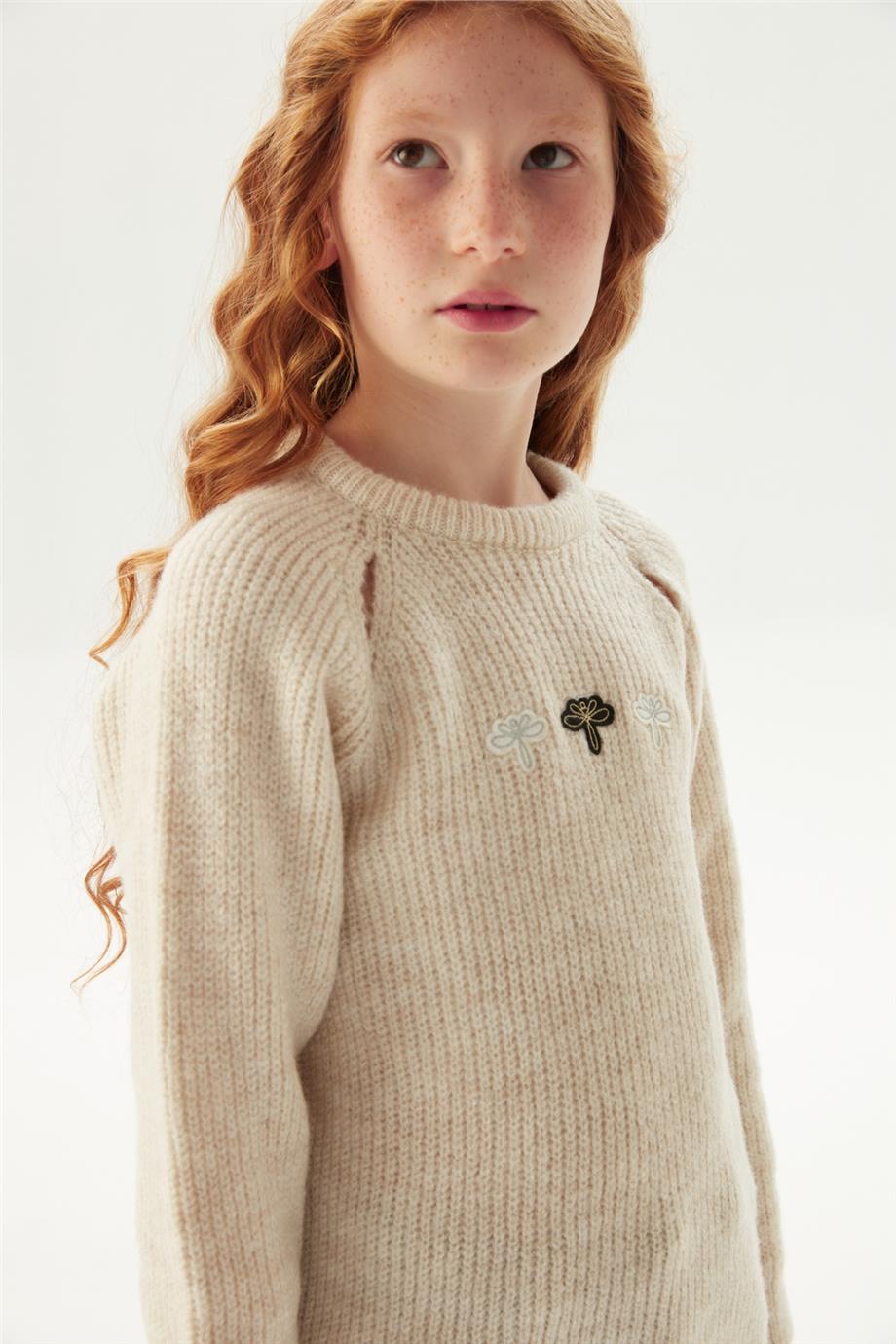 Tyess Kız Çocuk Ekru Kazak