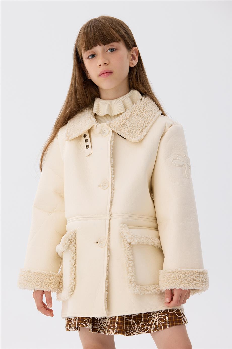 Tyess Kız Çocuk Ekru Mont