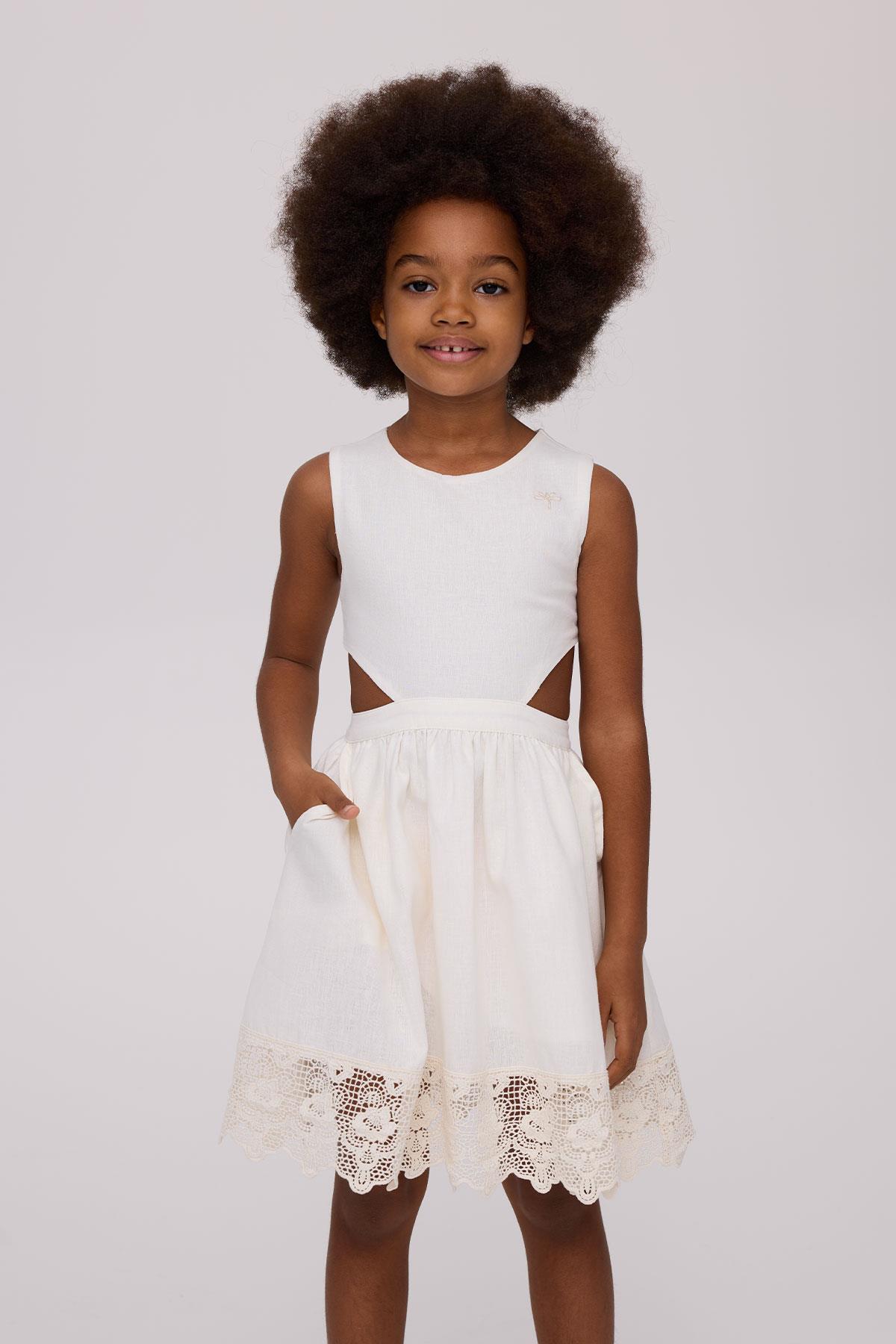 Tyess Kız Çocuk Eteği Dantelli Ekru ElbiseTyess Kız Çocuk Eteği Dantelli Ekru Elbise