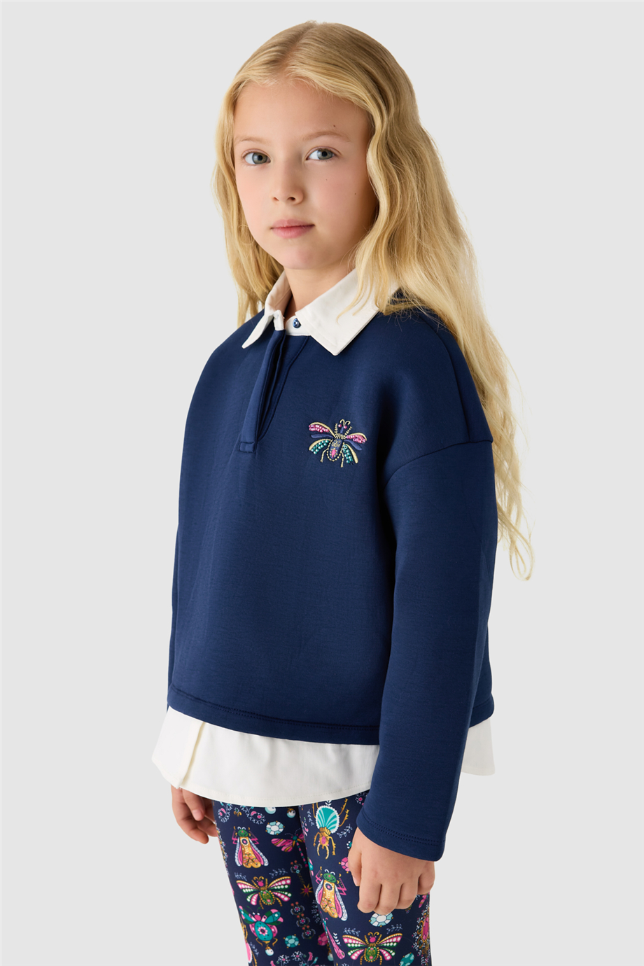 Tyess Kız Çocuk Gömlek Yaka Oversize SweatshirtTyess Kız Çocuk Gömlek Yaka Oversize Sweatshirt