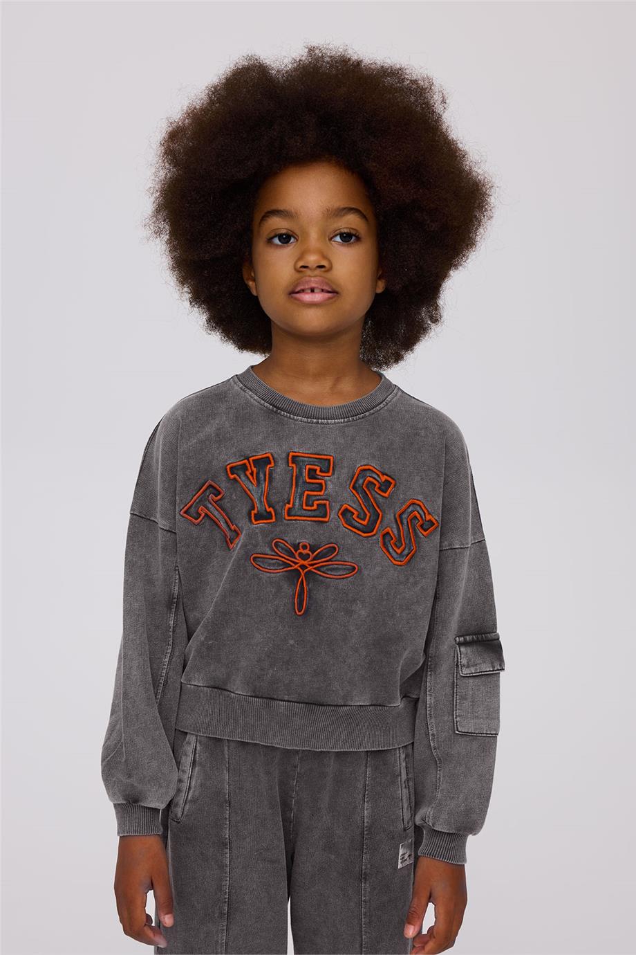 Tyess Kız Çocuk Gri Melanj SweatshirtTyess Kız Çocuk Gri Melanj Sweatshirt