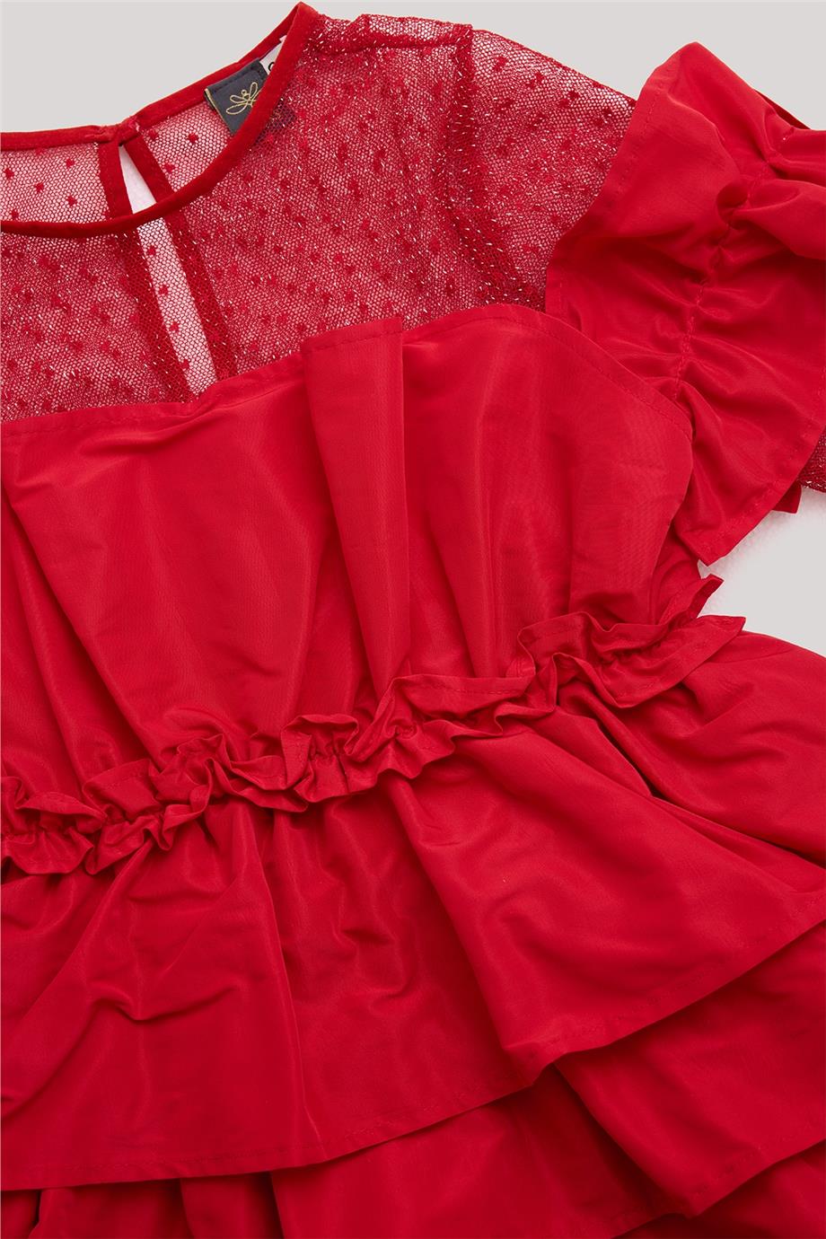 Tyess Kız Çocuk Kırmızı Elbise