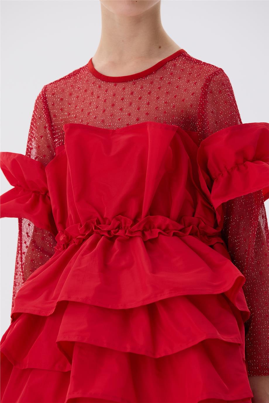 Tyess Kız Çocuk Kırmızı Elbise