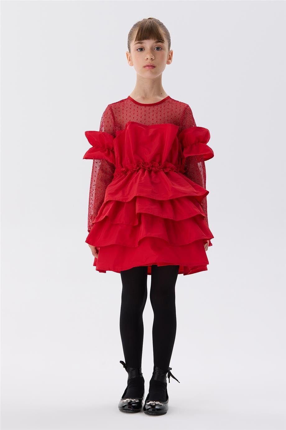 Tyess Kız Çocuk Kırmızı Elbise