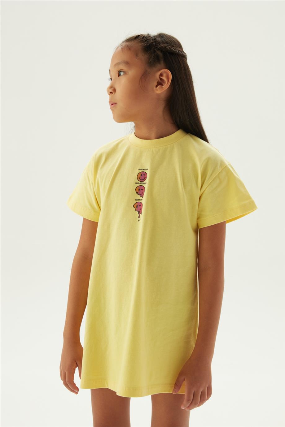 Tyess Kız Çocuk Sarı Pijama Elbise