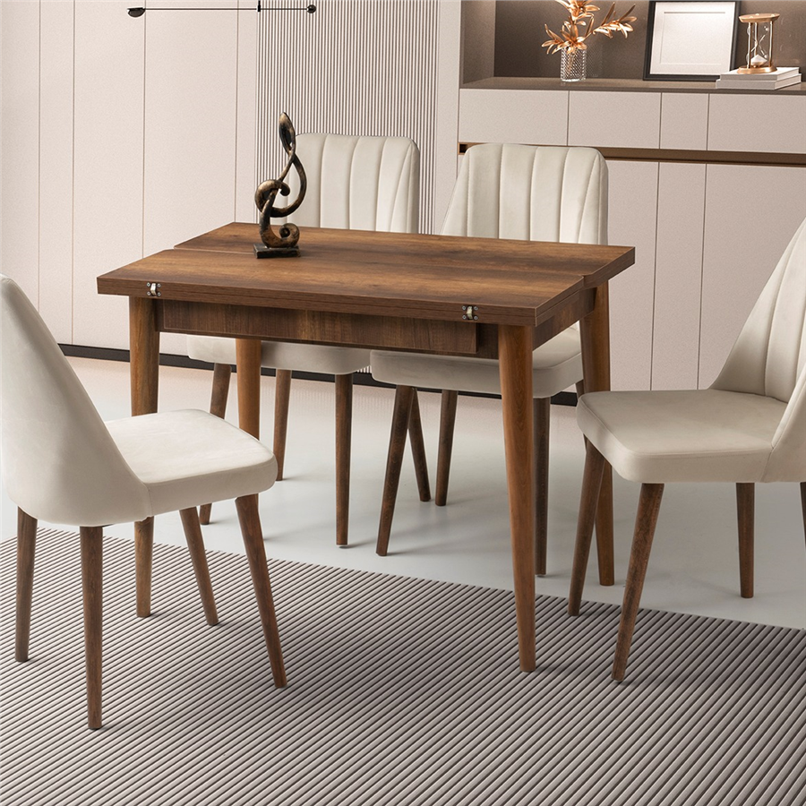 100*65+65 KIVILCIM BAROK CEVİZ MASA + 4 SUDE SANDALYE TAKIMI