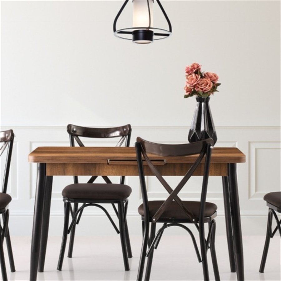 120+30*70 SİLVA BAROK CEVİZ MASA + 4 ÇAPRAZ SANDALYE TAKIMI