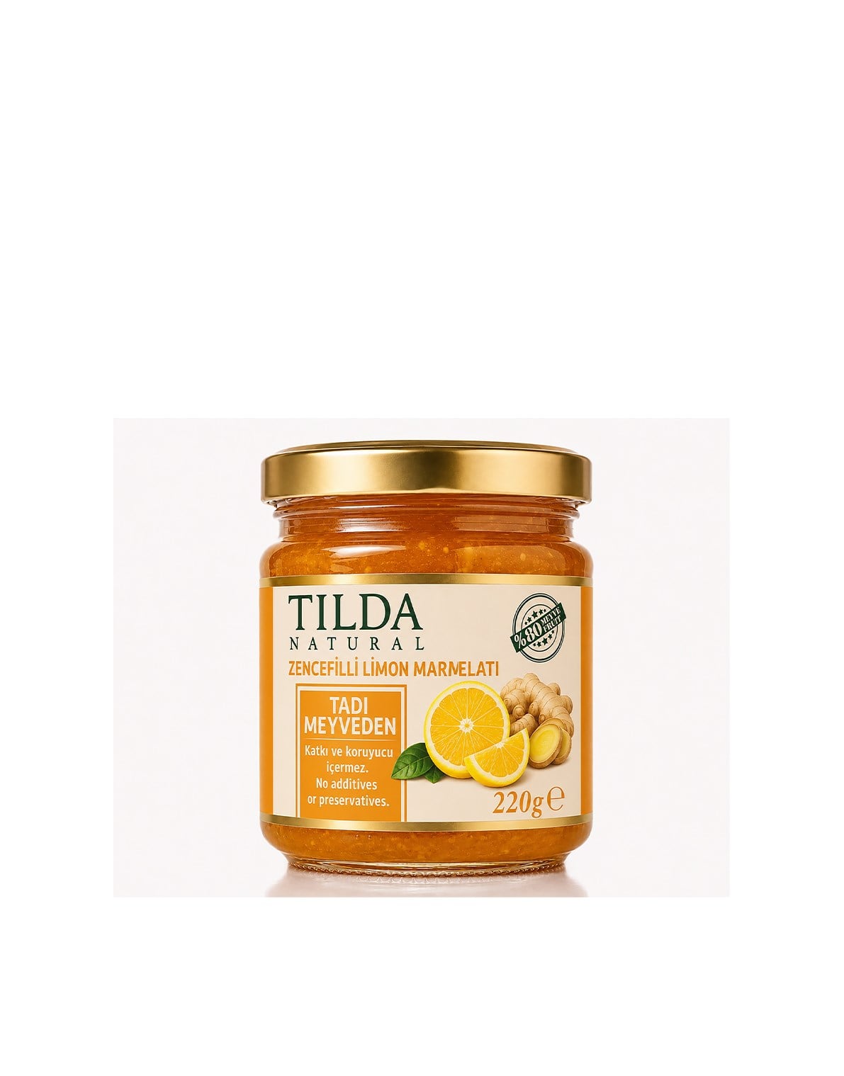 Şeker İlavesiz Zencefilli Limon Marmelatı (%80 Meyve)-220 g