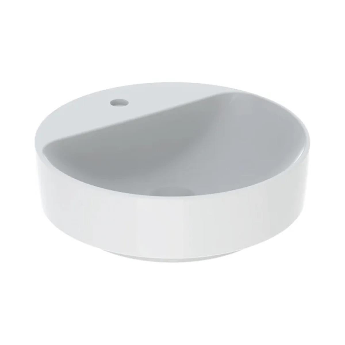 Geberit VariForm Çanak Lavabo, Yuvarlak ve Batarya Banklı, Taşma Deliksiz, D45 cm