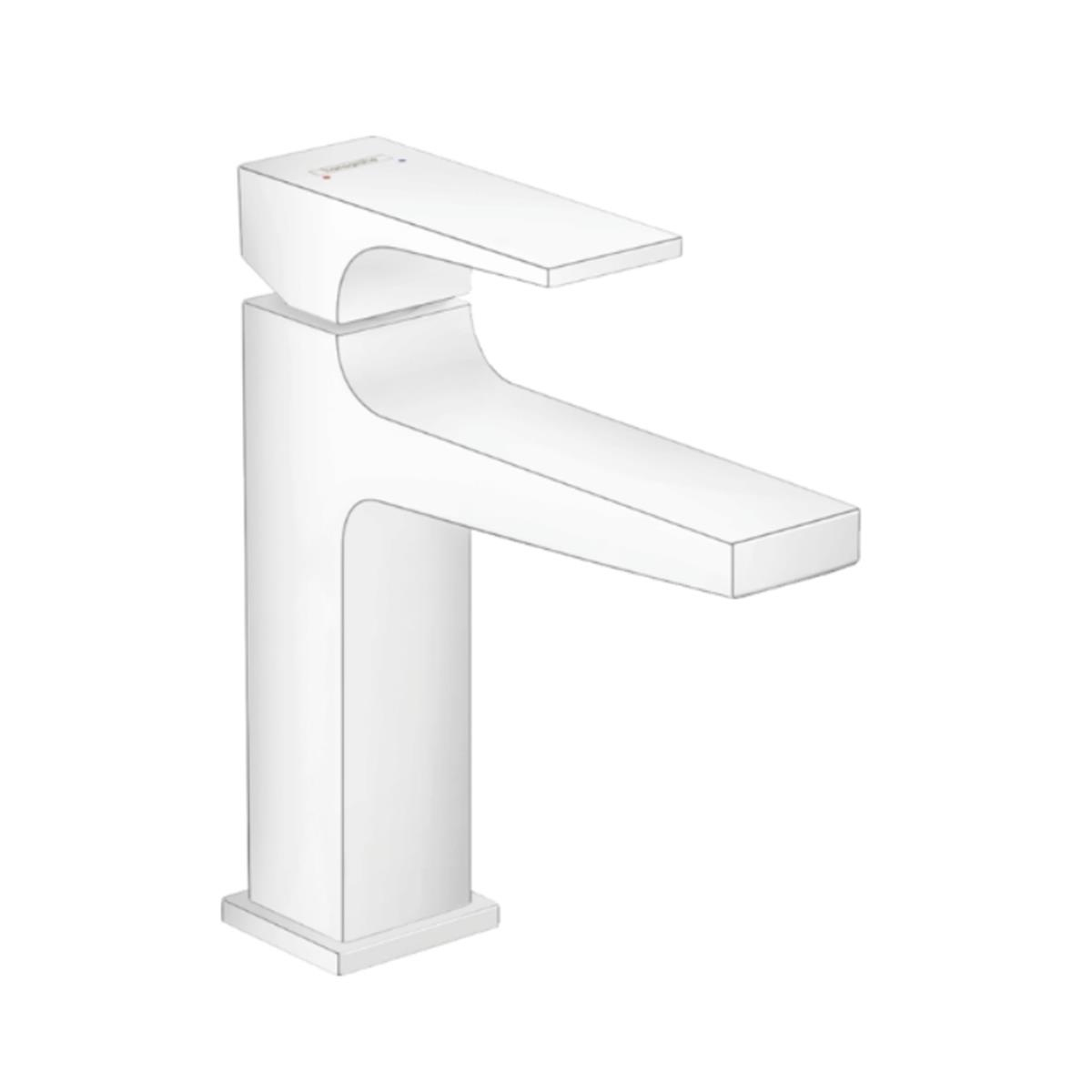 Hansgrohe Metropol Tek kollu lavabo Bataryası 110 çubuk volan ve bas-aç gider seti ile Satin Beyaz