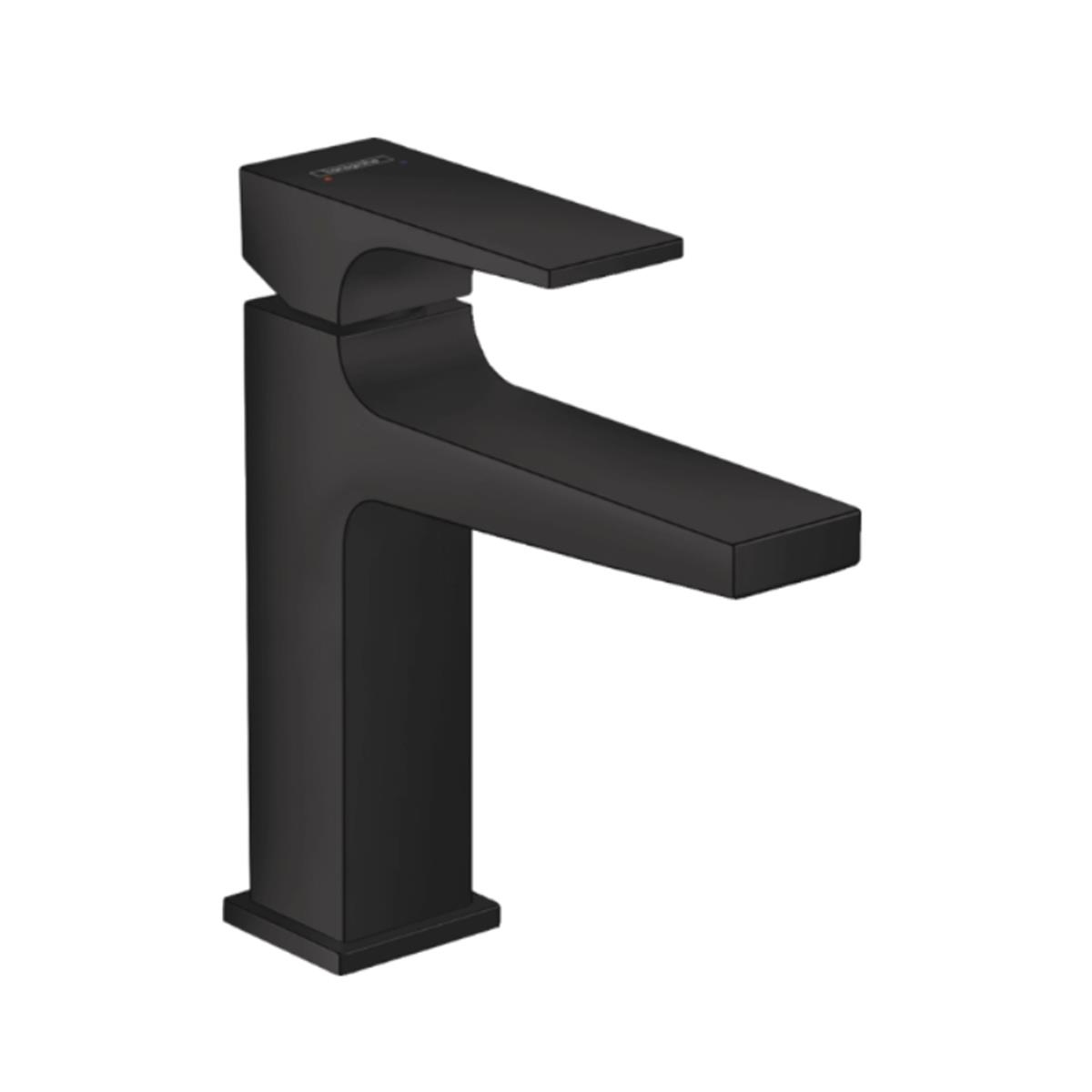 Hansgrohe Metropol Tek kollu lavabo Bataryası 110 çubuk volan ve bas-aç gider seti ile Satin Siyah