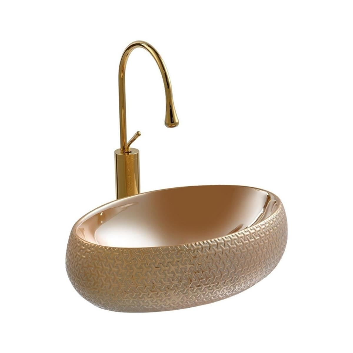 Lena E-8140 Tezgah Üstü Porselen Lavabo Altın