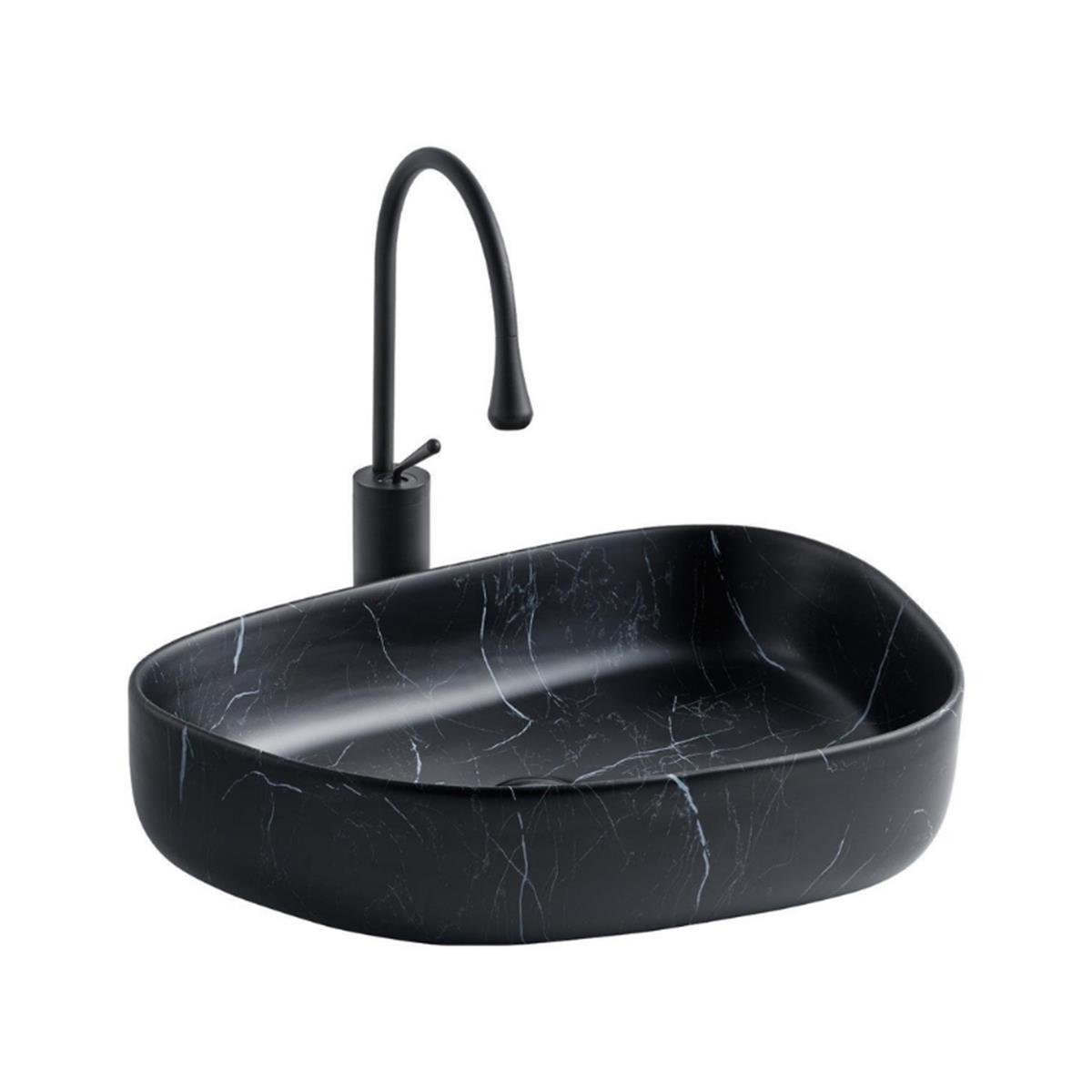 Lena E-2107SM Tezgah Üstü Porselen Lavabo Siyah