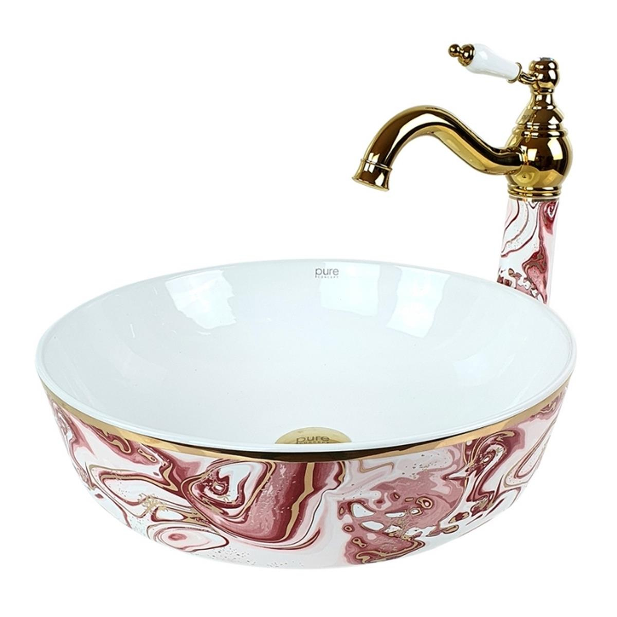 Pure Concept Ebru Pembe Altın Çanak Lavabo